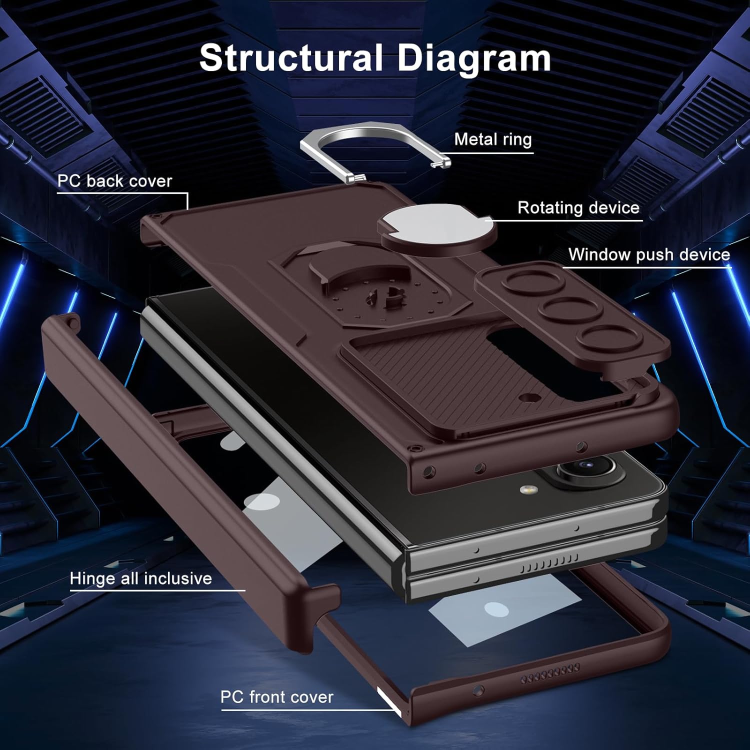 Funda para Samsung Galaxy Z Fold 5 con protección magnética de bisagra, cubierta deslizante para cámara, protector de pantalla integrado con función