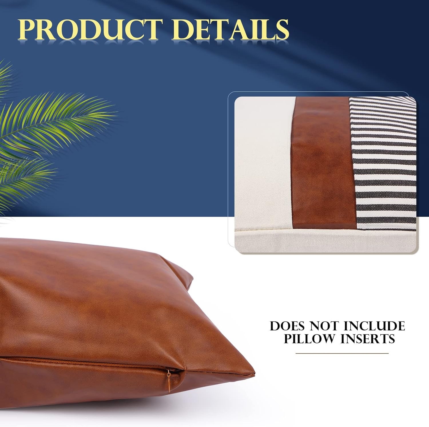 Tradder Juego de 5 fundas de almohada de piel sintética de 20 x 20 pulgadas, 18 x 18 pulgadas, 12 x 20 pulgadas, fundas de almohada decorativas