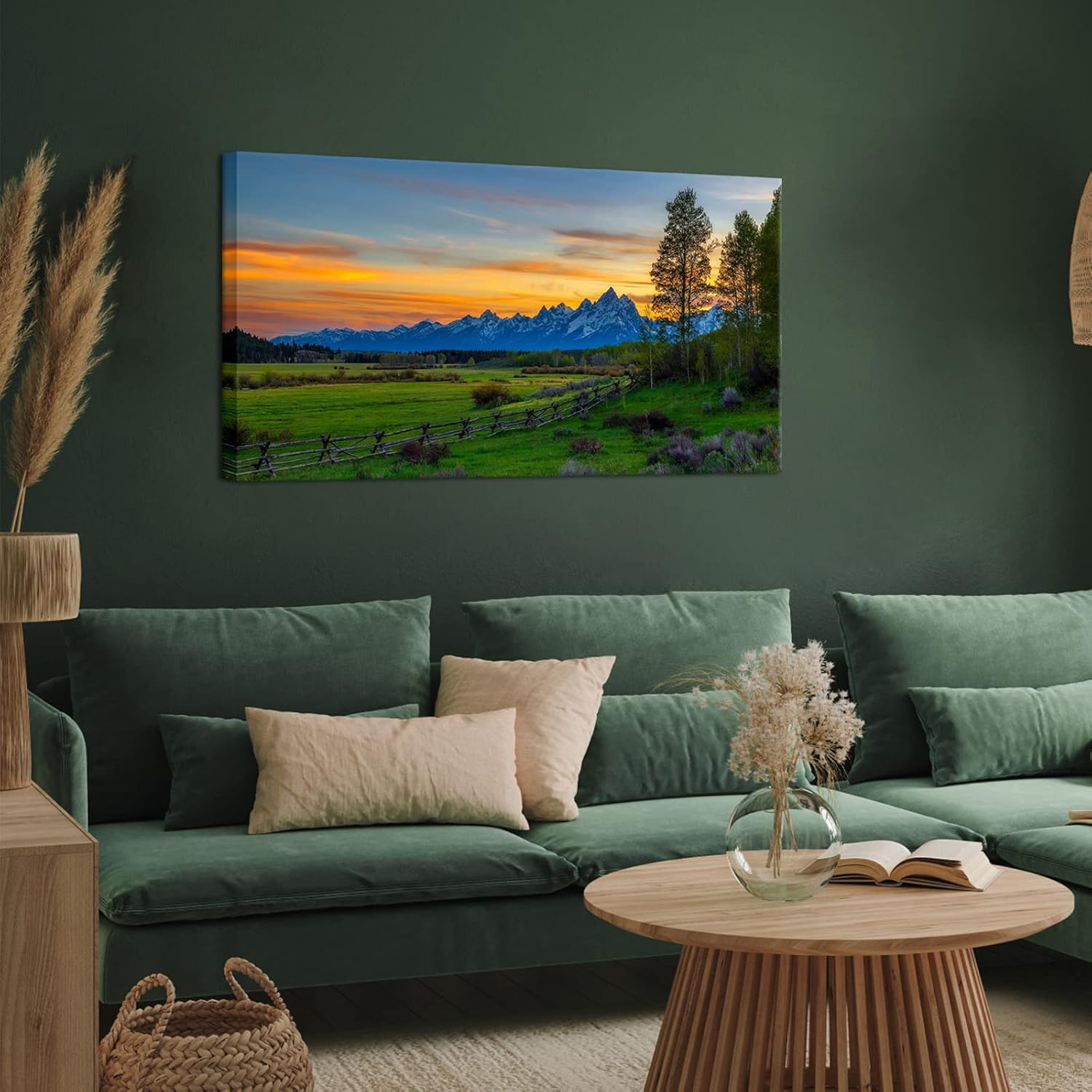 Nachic Wall Cuadro colorido de la puesta de sol, arte de pared, pintura de paisaje de montaña de Grand Teton, impresiones en lienzo, obras de arte