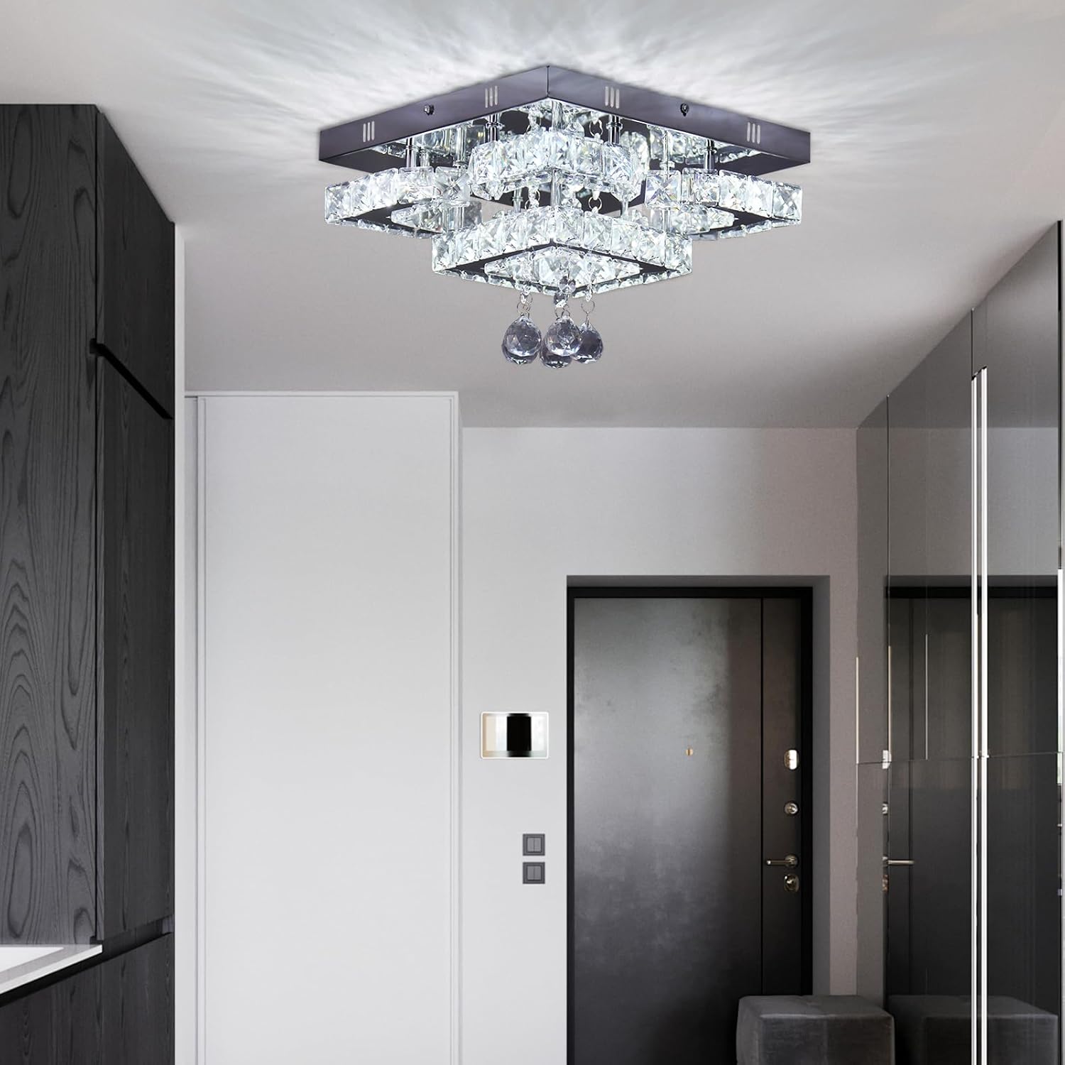 CXGLEAMING Lámpara LED moderna de cristal de 11.8 pulgadas, lámpara de techo empotrada, 4 pétalosbola de lluvia, lámpara cuadrada para dormitorio,