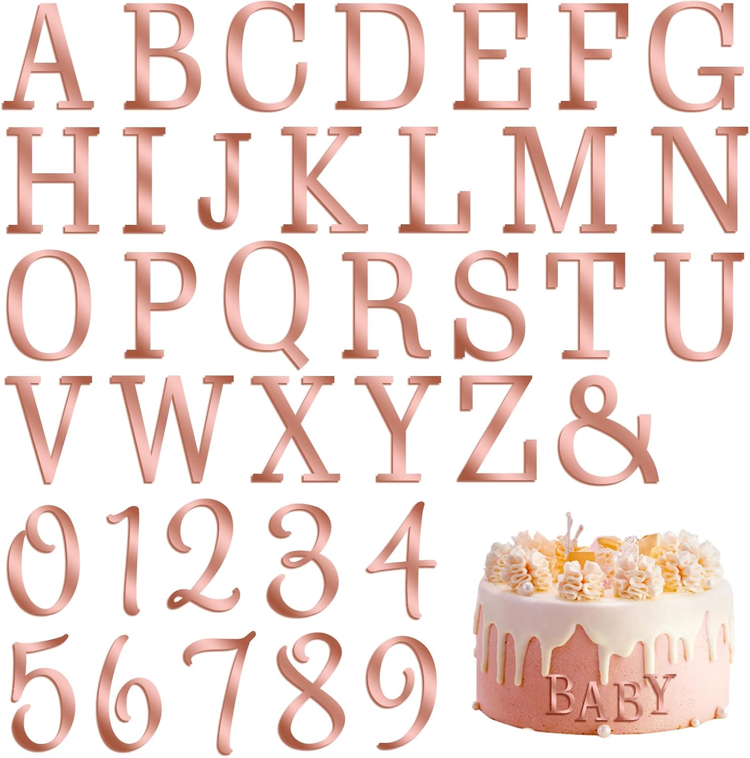 37 piezas de letras acrílicas de oro rosa, letras acrílicas del alfabeto con números A-Z y 0-9 para decoración de cupcakes, letras personalizadas,