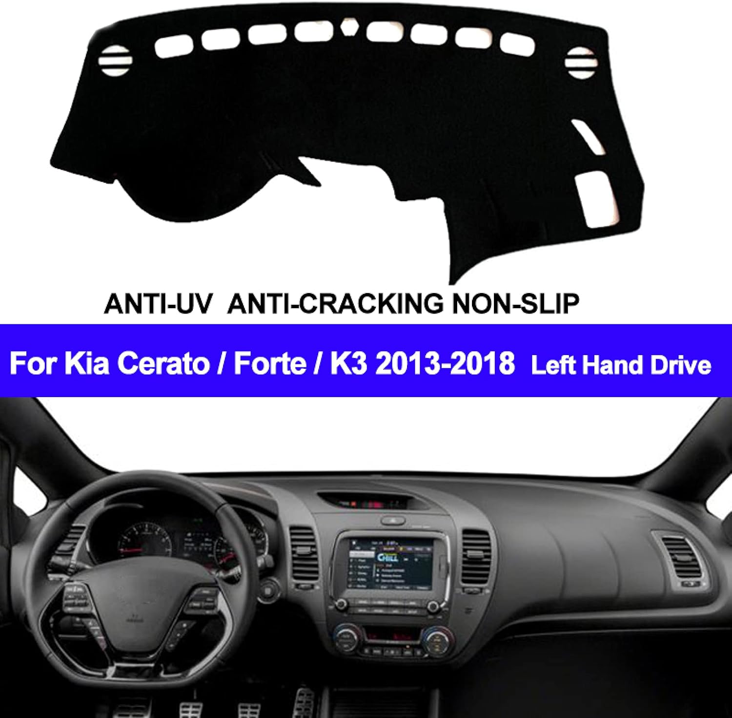 for Kia Cerato Forte K3 2013-2018, Car Dashboard Cover Dash Mat Dash Pad DashMat Carpet Anti-UV Non-Slip