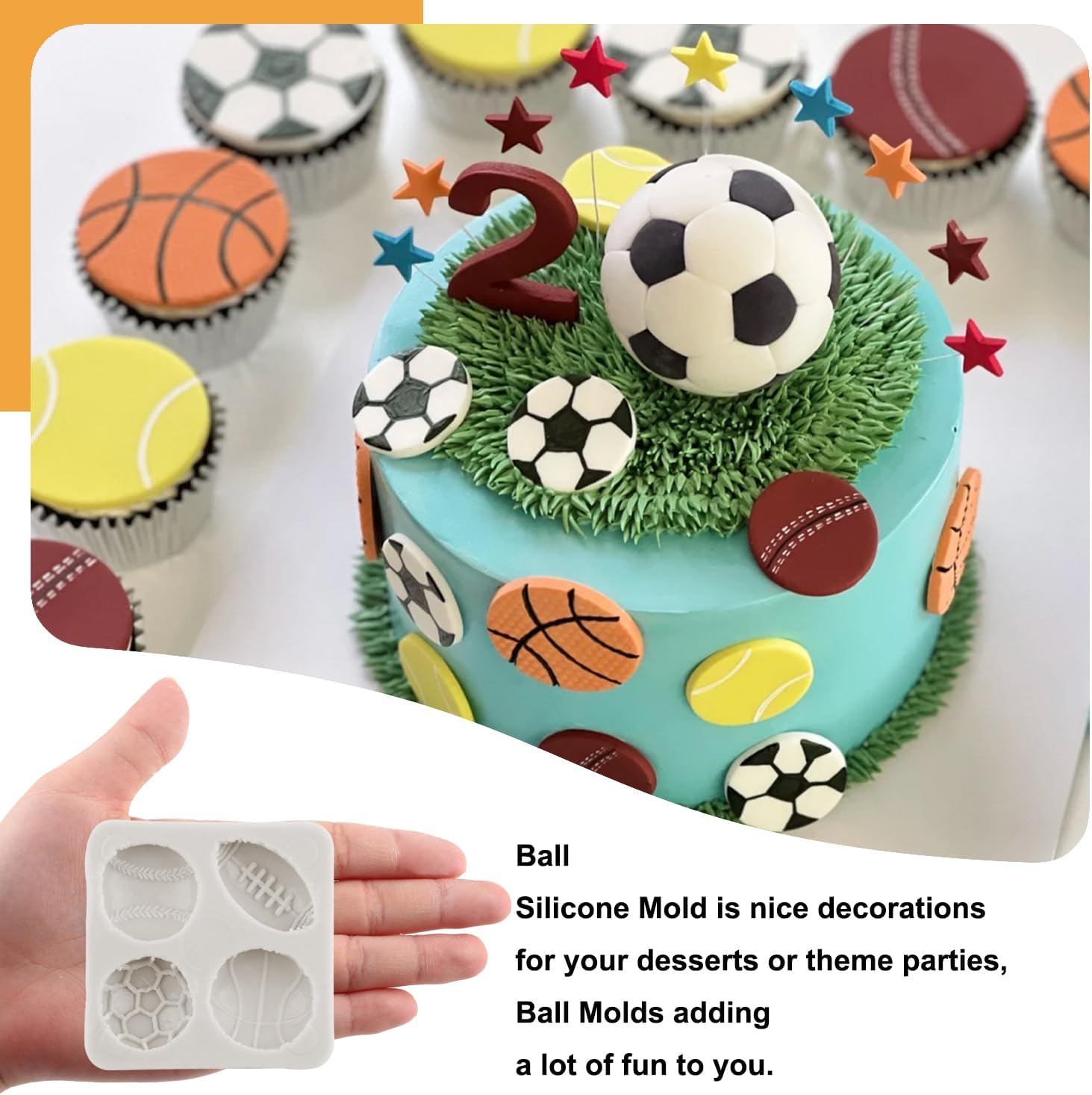 Moldes de silicona para béisbol, bate de béisbol, guante, sombrero, fondant, baloncesto, fútbol, rugby, moldes de chocolate para decoración de