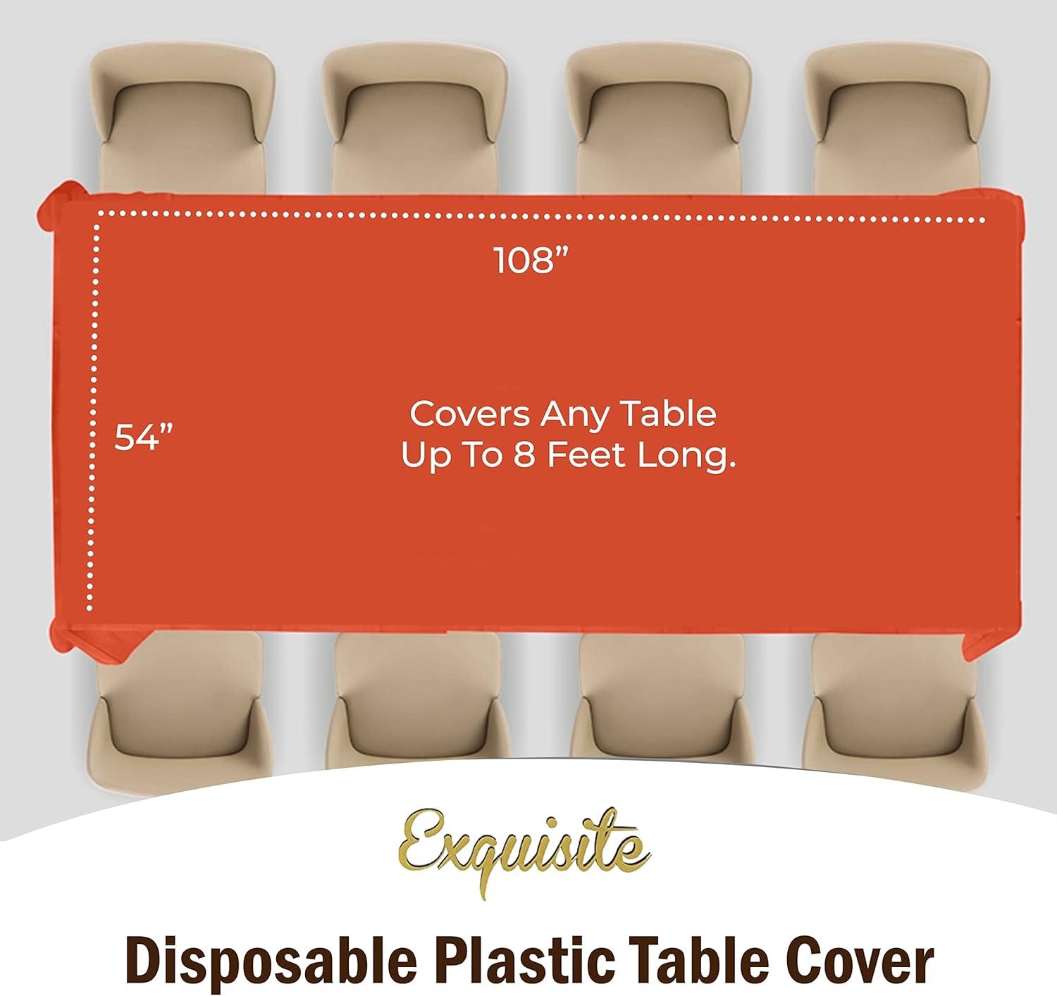 Exquisite The Case – Manteles naranjas para mesas rectangulares a granel, paquete de 48 manteles desechables de plástico naranja de 54 x 108
