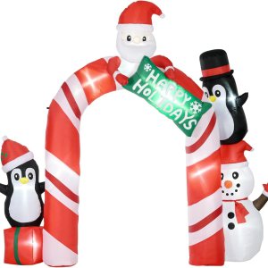 HOMCOM Inflables gigantes de Navidad de 10 pies para decoración al aire libre, arco con Papá Noel y pingüino, decoración de Navidad LED inflable HOMCOM Inflables gigantes de Navidad de 10 pies para decoración al aire libre, arco con Papá Noel y pingüino, decoración de Navidad LED inflable