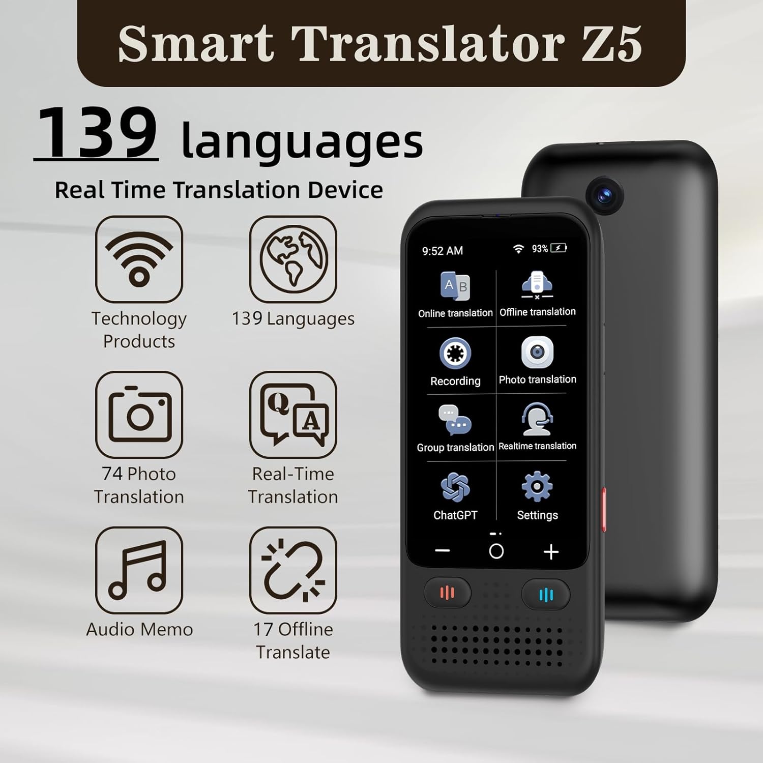 Dispositivo de traducción de idiomas, dispositivo portátil de traducción de 4 vías para traducción de voztextoofflinefoto y chatgpt, traducción de