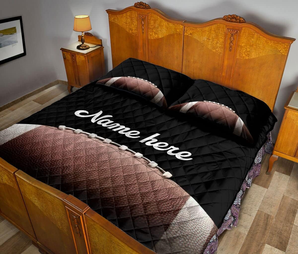 OhaPrints Balón de fútbol personalizado, fondo negro, regalo para amantes de los deportes, manta personalizada con nombre y fundas de almohada,