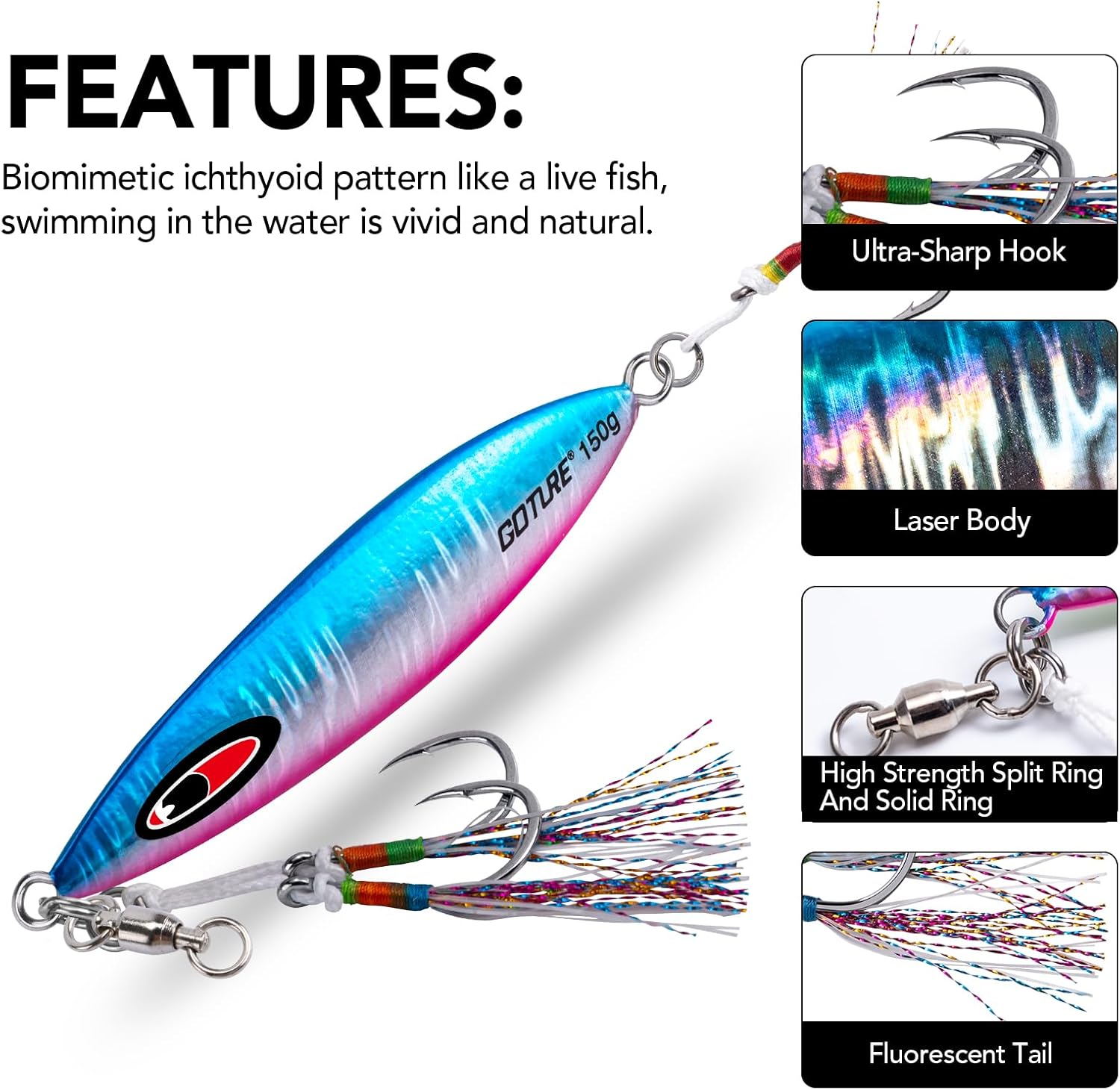 Goture Jig Lento Plano Otoño Luminoso Plomo Vertical Jig Señuelo Artificial de Agua Salada Señuelo de Pesca con Dos Asistencias Mustad Gancho para