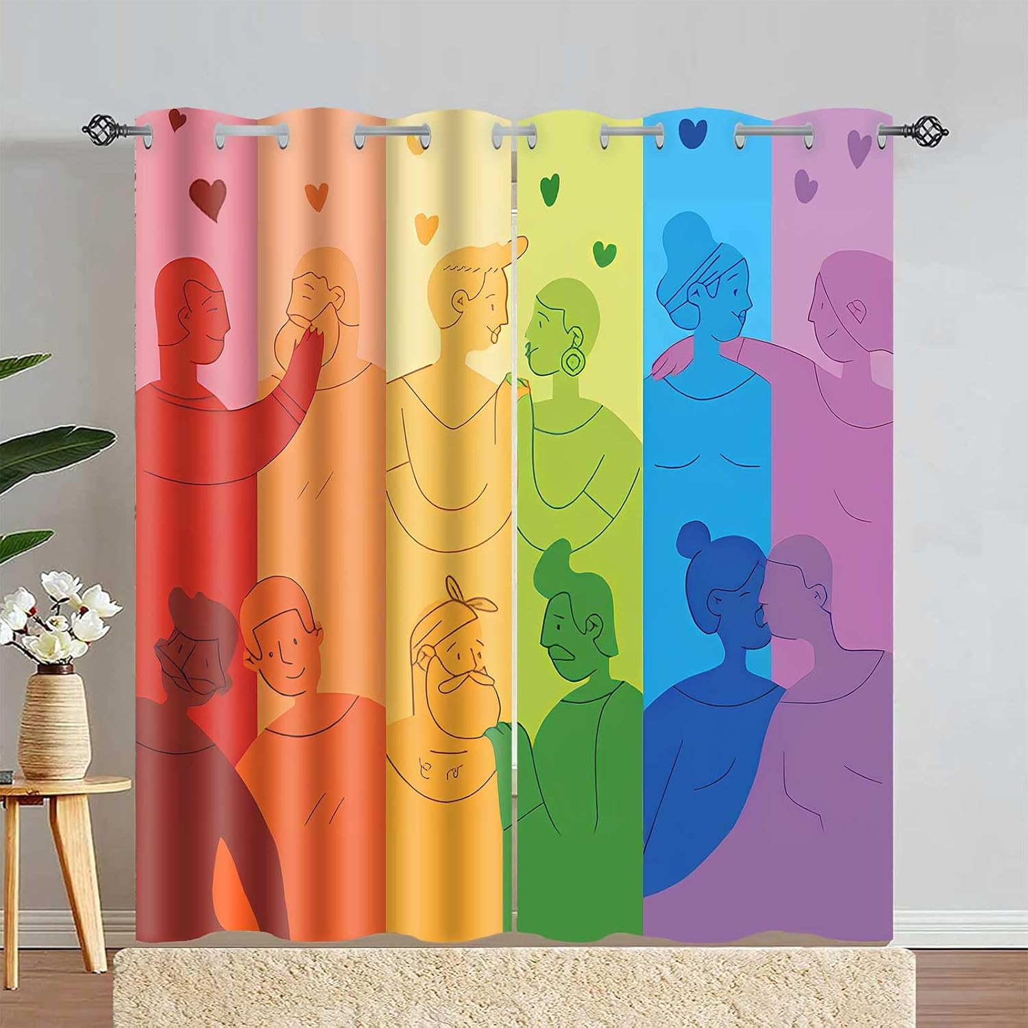 EOTDMS CLDWEO0575 – Cortina LGBT, con diseño de arcoíris gay, con aislamiento térmico y ojales, para sala de estar, dormitorio, 42 x 84 pulgadas,