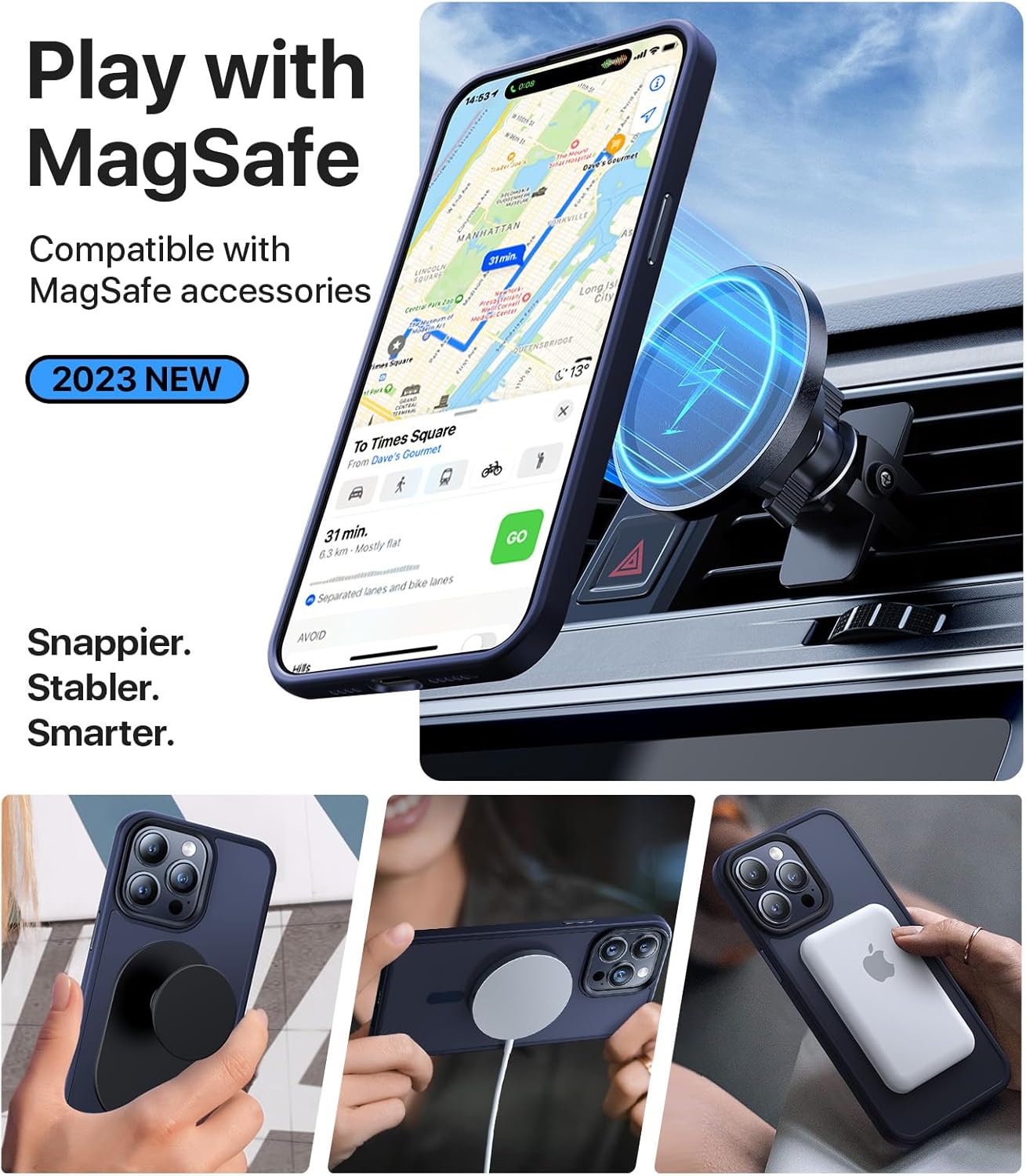 Aulofe Funda magnética fuerte para iPhone 15 Pro Max, compatible con MagSafe probada contra caídas de grado militar a prueba de golpes, delgada,