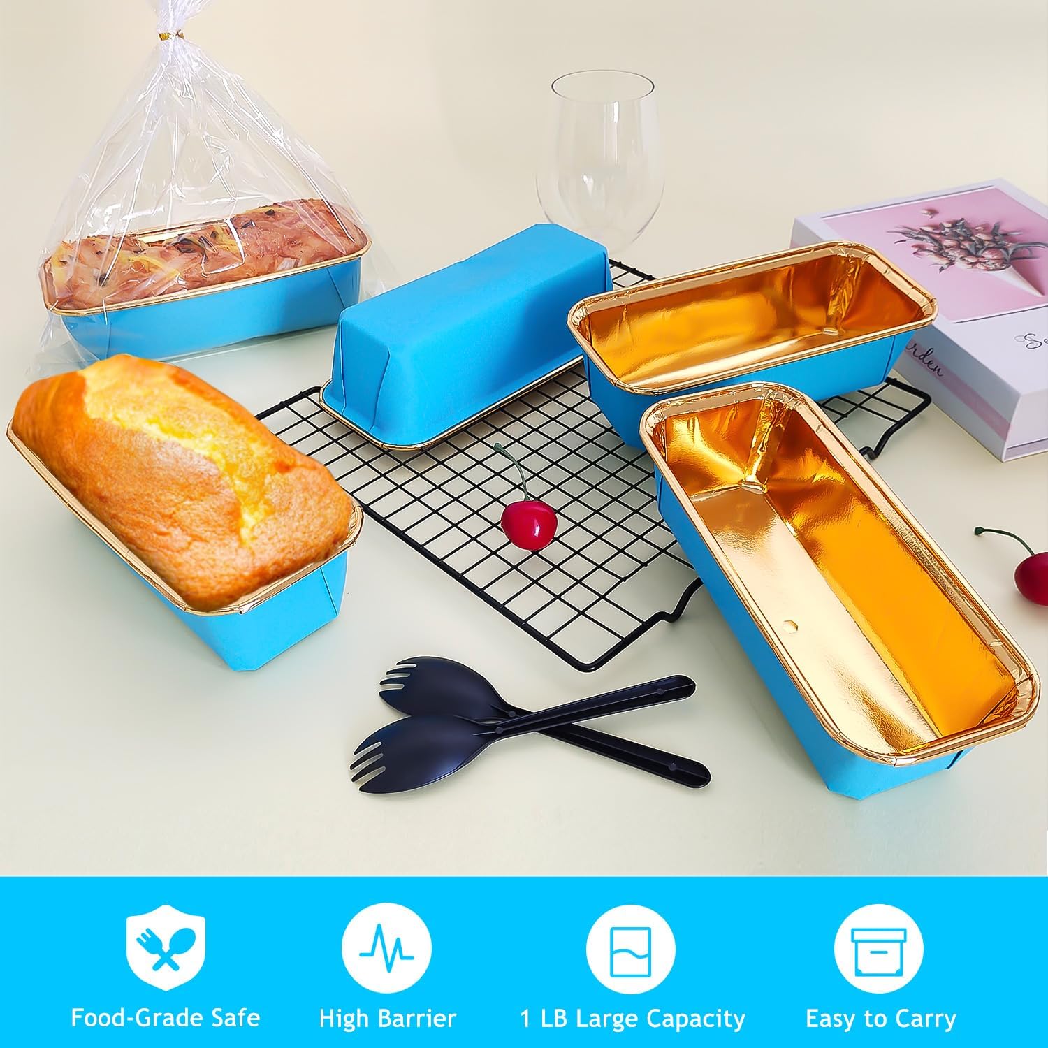 Free-Air 1 LB Disposable Bread Loaf Pans 50 Pack, Mini Loaf Baking Cups Small Cake Tins Liners,Individual Homemade Bread Loaf Containers With 50
