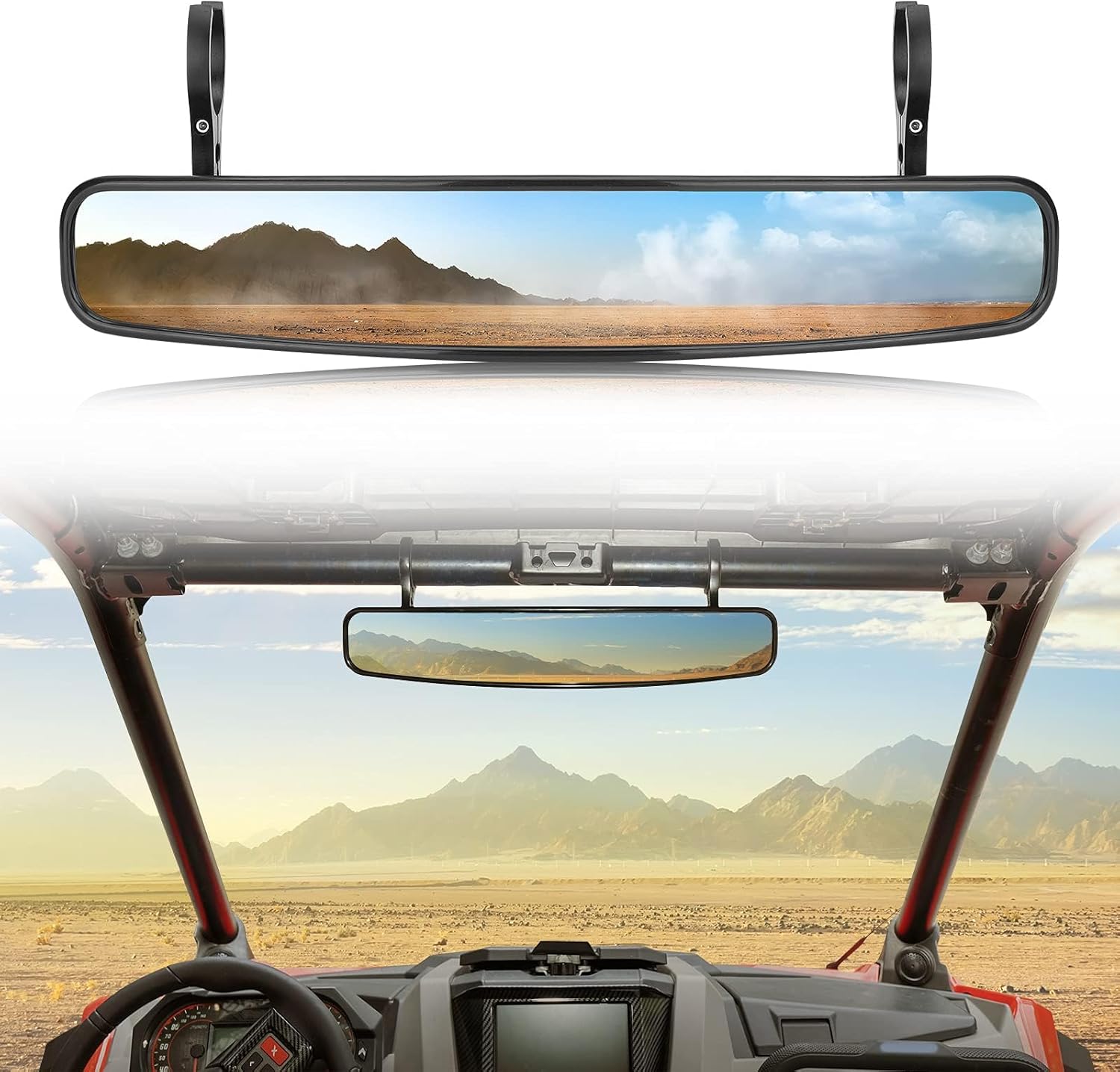 KEMIMOTO Espejo retrovisor UTV, 15 pulgadas UTV Race Convexo Center Mirror con abrazaderas de 34 de 1.75 o 2 pulgadas compatible con Polaris RZR PRO