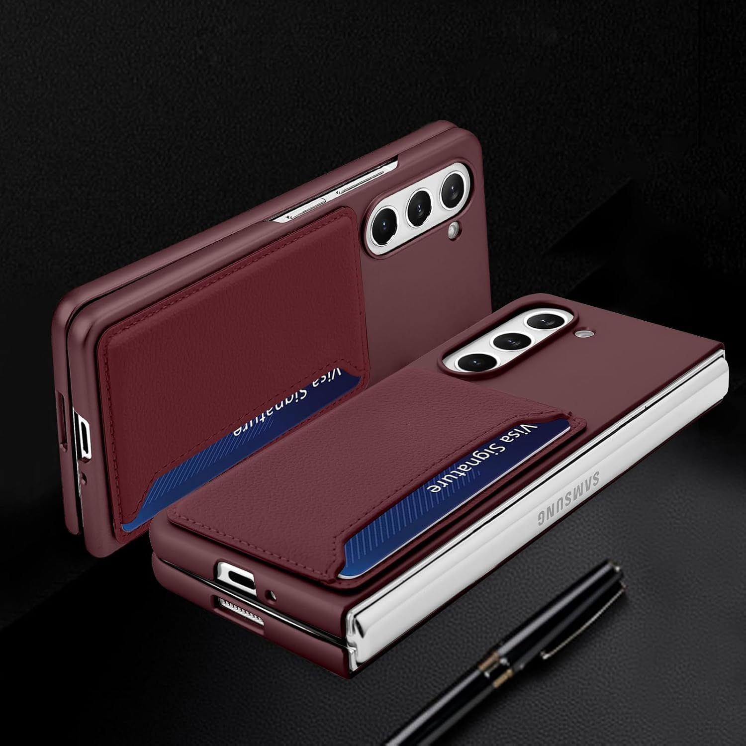 KANGHAR Funda tipo cartera para Samsung Galaxy Z Fold 5 con 2 ranuras para tarjetas de crédito, protección de cuerpo completo, funda delgada para