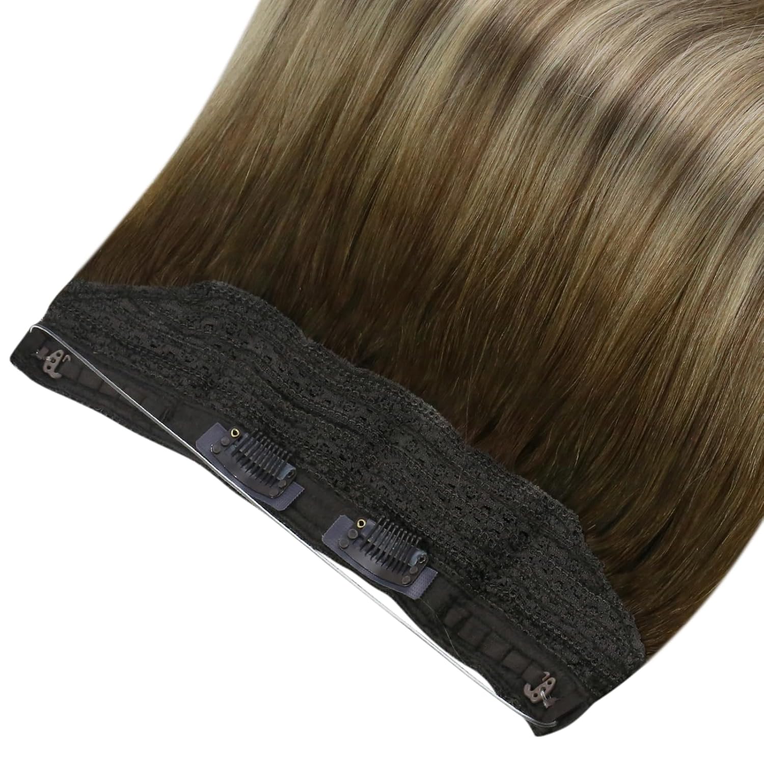 Full Shine – Extensiones de cabello humano de una sola pieza con hilo de nailon transparente e invisible, con diadema oculta, color ombré, para