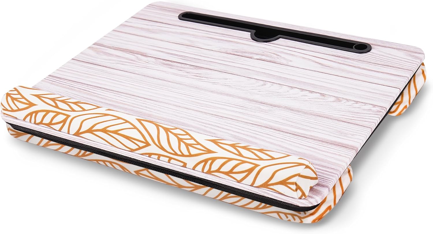 LIZIMANDU Escritorio de regazo, se adapta a computadoras portátiles de hasta 15.6 pulgadas con almohada suave y bolsa de almacenamiento, bandeja de
