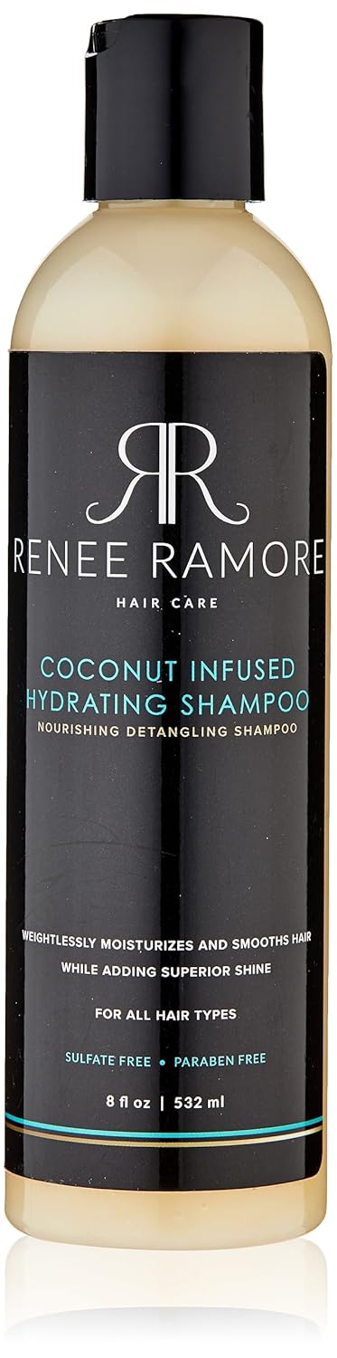 Renee Ramore Champú limpiador hidratante con infusión de coco fortificado para reponer, humedecer, alisar el cabello, controlar el encrespamiento,