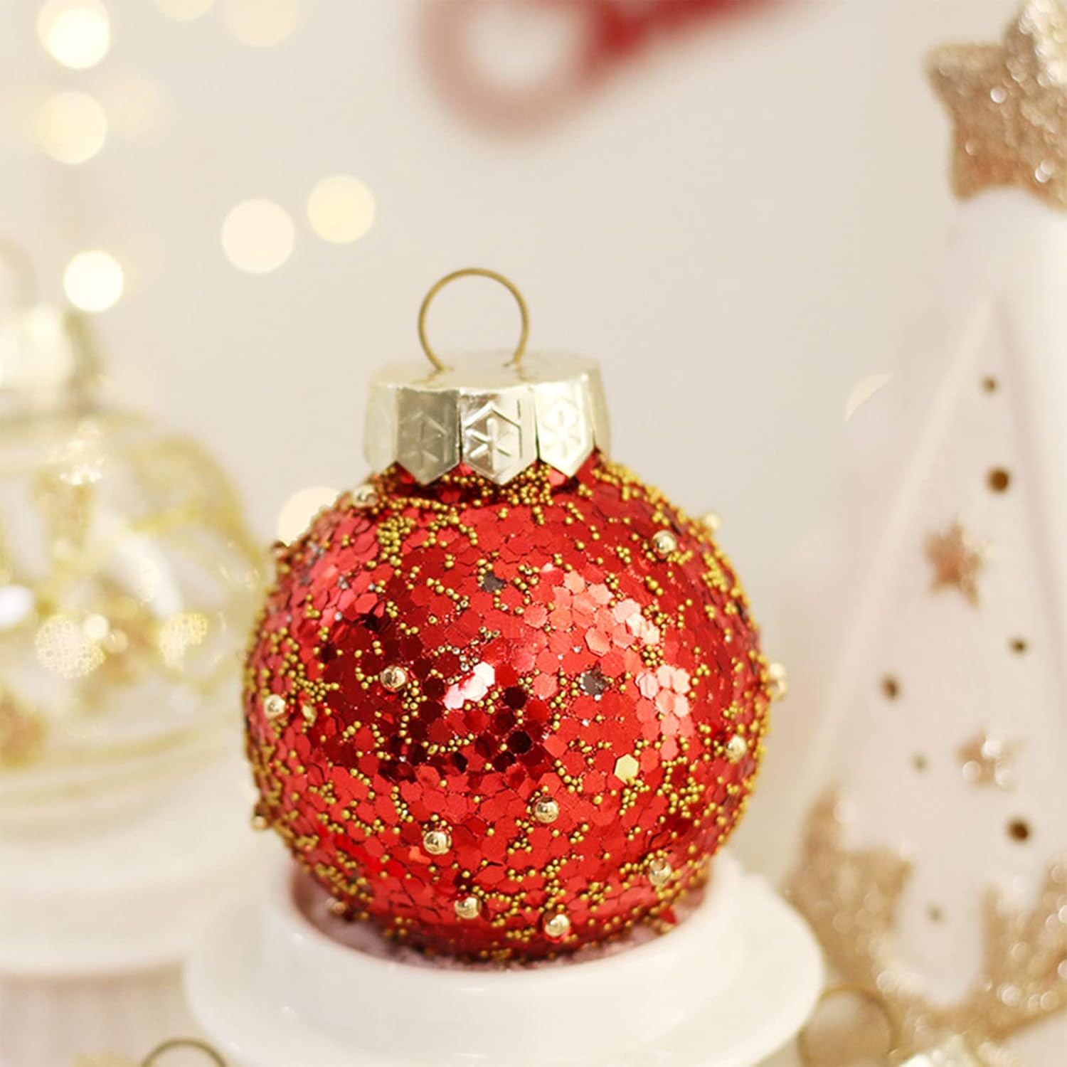 MSUIINT 25 bolas de Navidad, 2.4 pequeñas bolas de Navidad inastillables para árbol de Navidad, bolas colgantes con purpurina para árbol de Navidad,