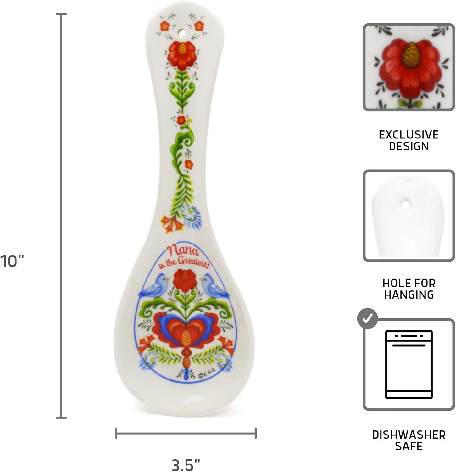 Cuchara decorativa de cerámica para cocina de E.H.G  Birds Artwork “Nana is the Greatest”
