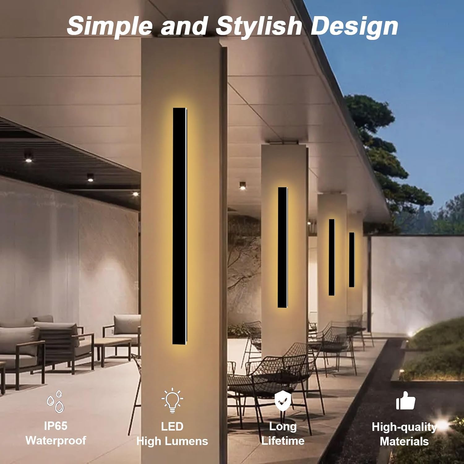 GREMLBUK Paquete de 2 lámparas de pared para exteriores de 59 pulgadas, aplique de pared LED largo para exteriores, lámpara de pared moderna de 3000