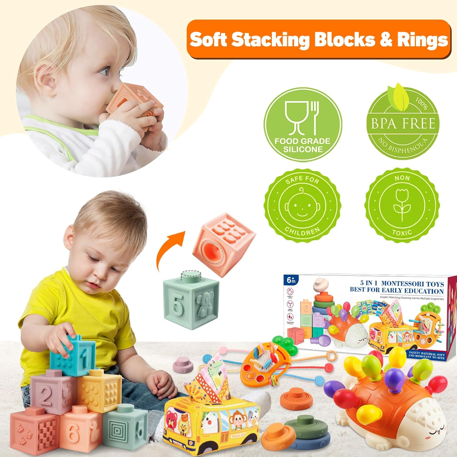 Juguetes Montessori para bebés de 6 a 12 meses, juguetes sensoriales para bebés de 1 a 3 años, juguetes de motor fino, juguete de cuerda de