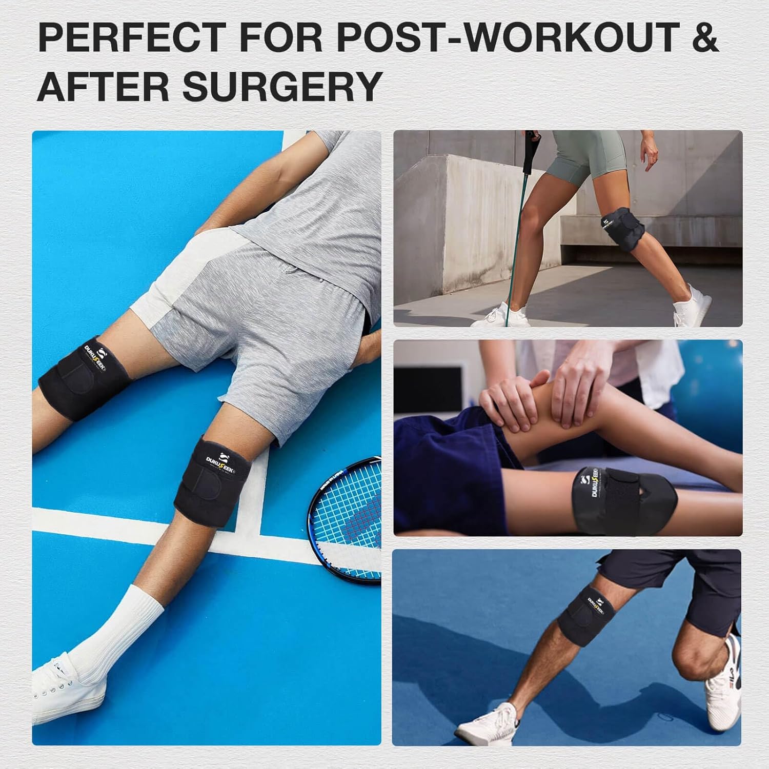 DUKUSEEK Envoltura de hielo de rodilla para lesiones reutilizable, envoltura de rodilla de hielo con compresión fría para recuperación de cirugía de