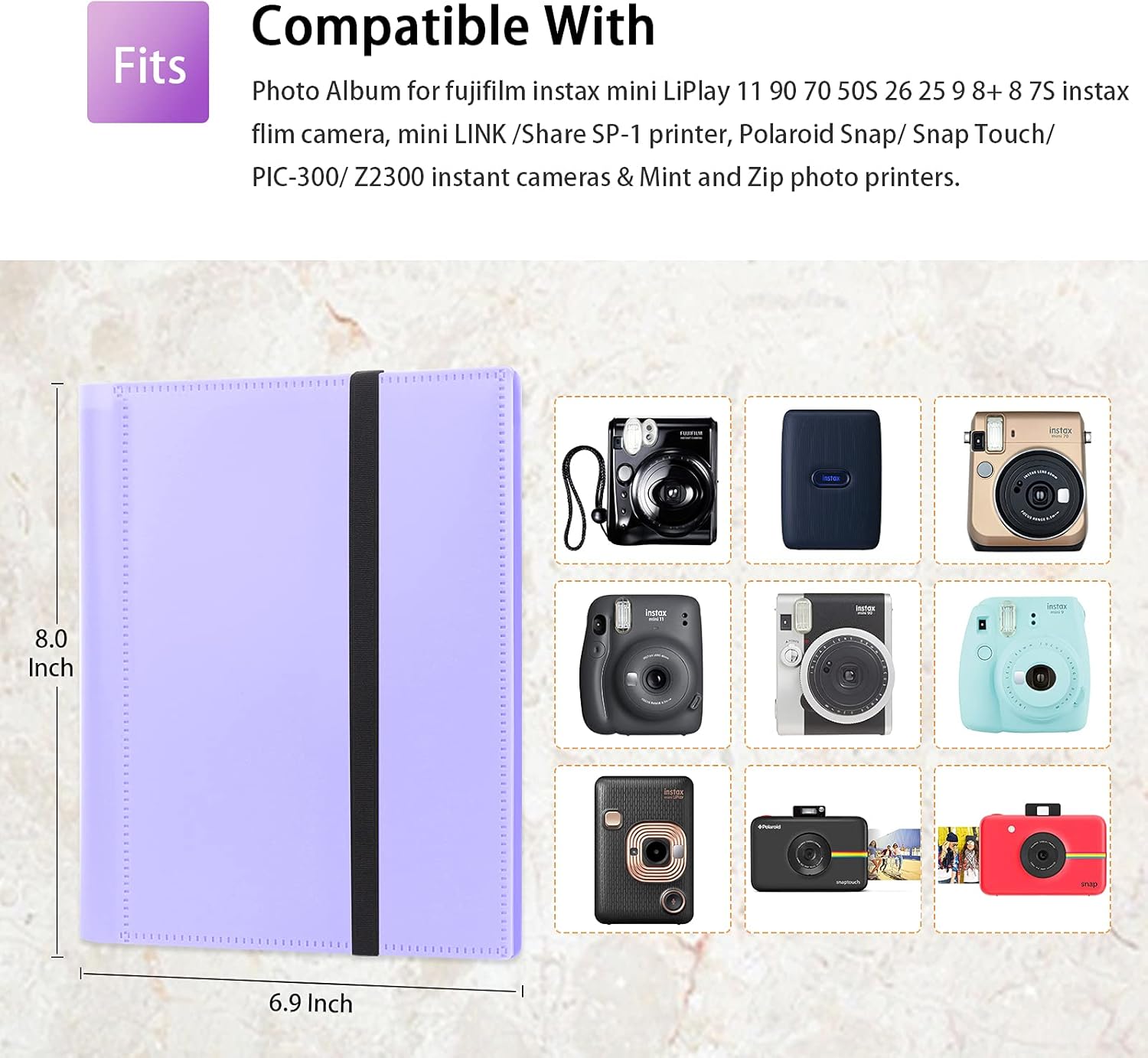 Álbum de 192 fotos para cámara Fujifilm Instax Mini, álbum de fotos de 2 x 3 para Fujifilm Instax Mini 11, 12, 9, 90, 70, 40, 8, cámara instantánea