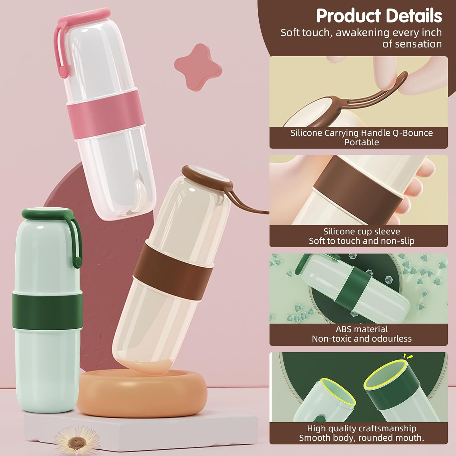 Estuche para cepillo de dientes de viaje, taza portátil multifunción para cepillos de dientes con mango de silicona, contenedor de cepillo de