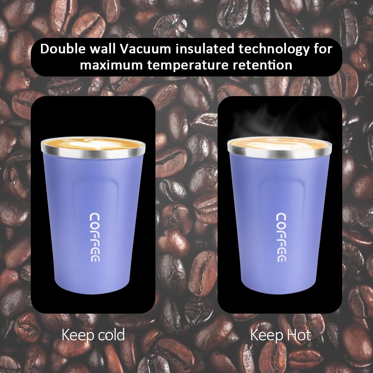 Vaso térmico de acero inoxidable de 12 onzas con aislamiento al vacío, taza de viaje a prueba de derrames con tapa, térmica para mantener el calor o
