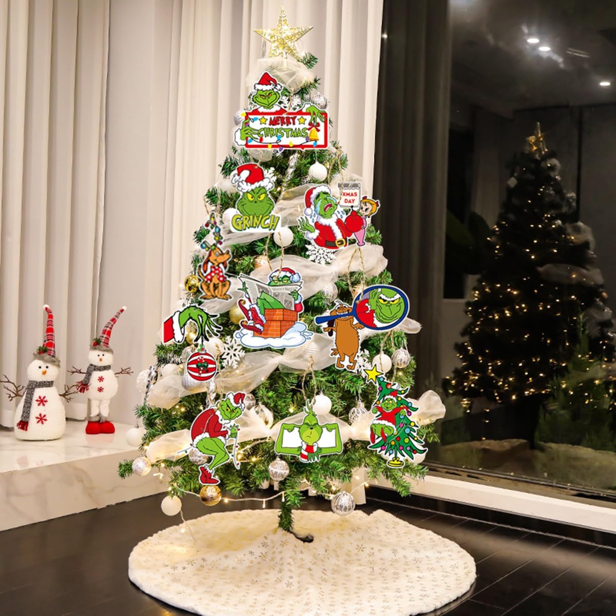 24 piezas de decoración de árbol de Navidad de Grinch, adorno colgante para árbol de Navidad, monstruo verde, decoraciones de Navidad, decoración de