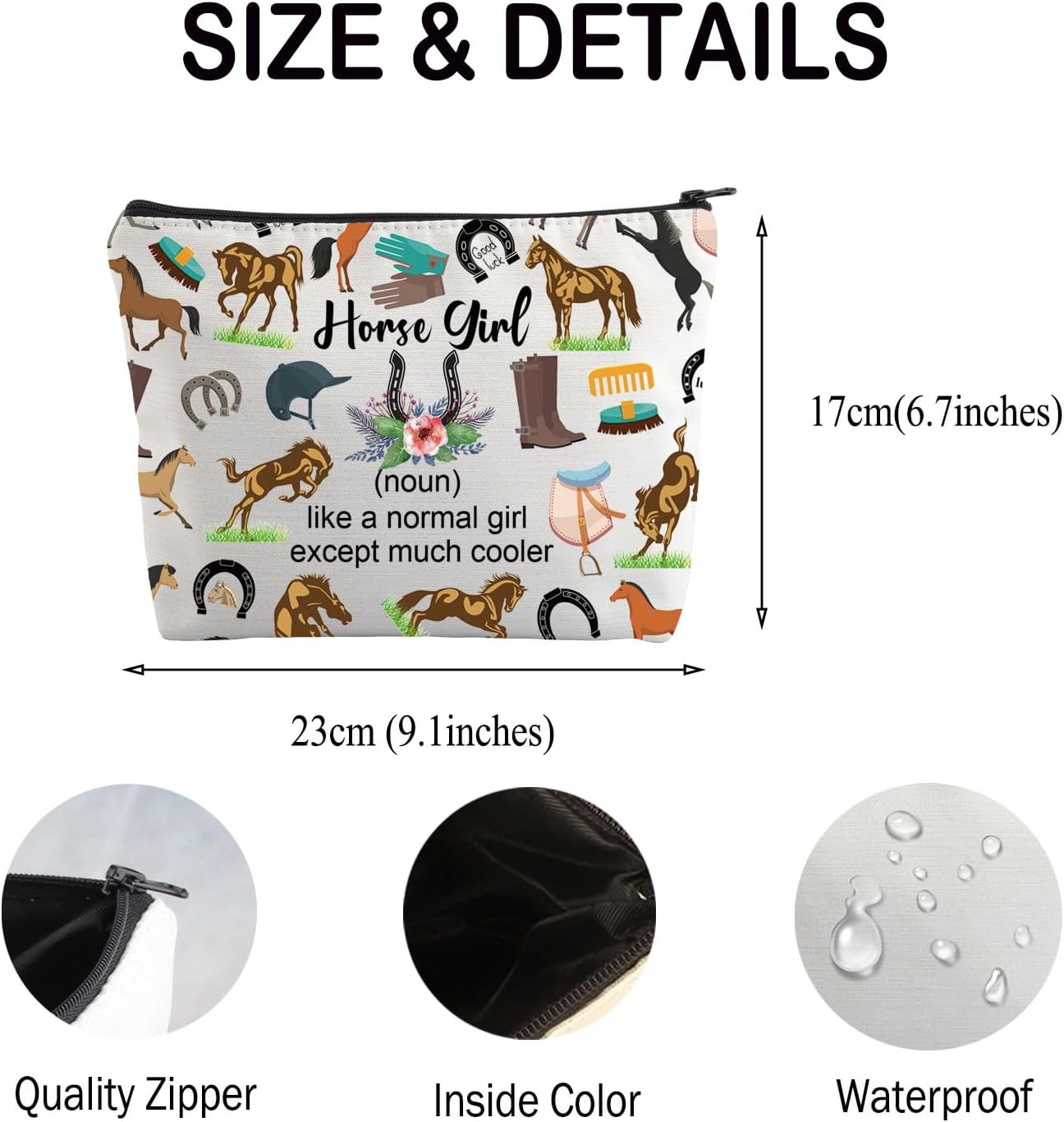 FUSTMW Regalos de caballos para niñas, bolsa de maquillaje de caballo, regalos para amantes de los caballos, bolsa de cosméticos ecuestres, regalos