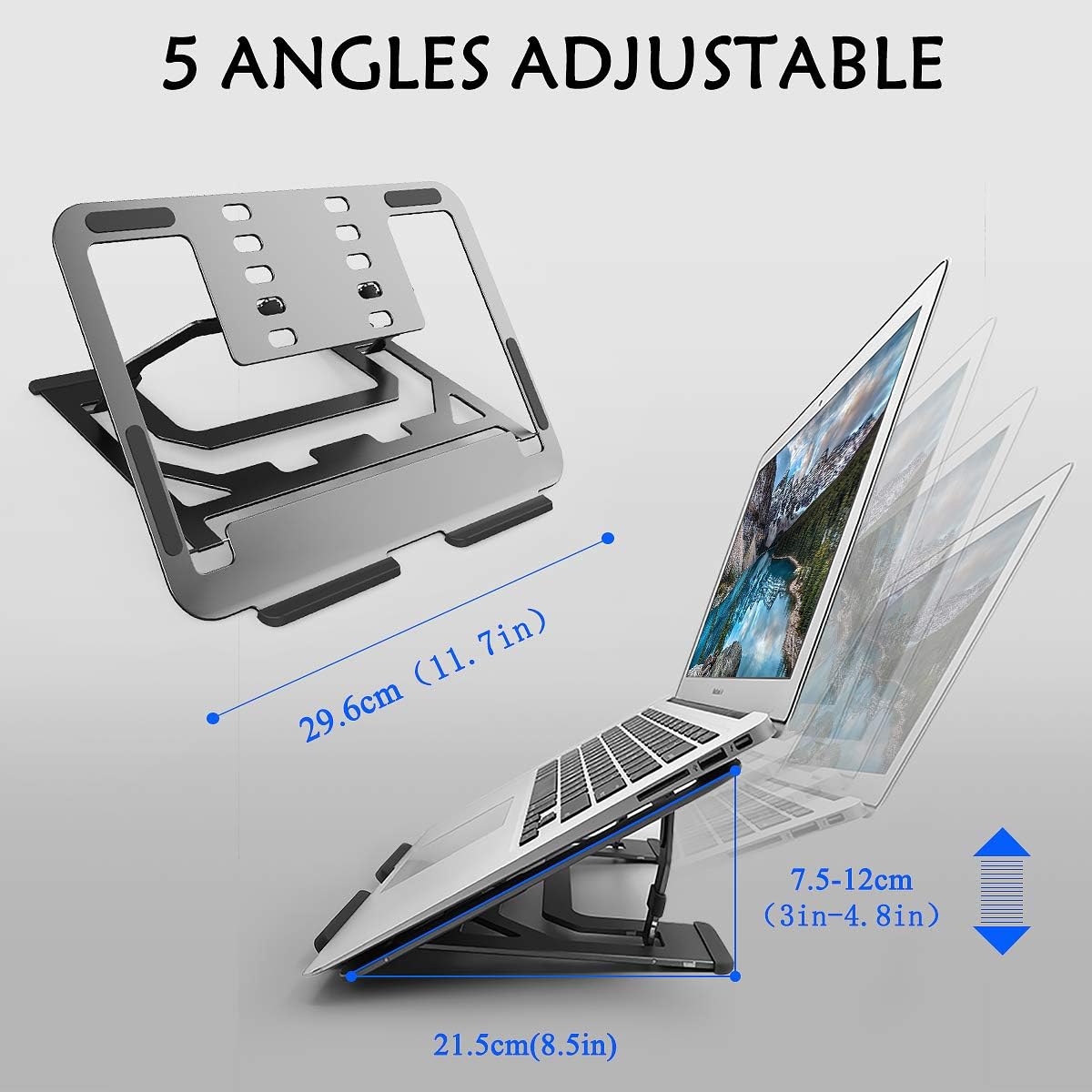 VAWcornic Soporte para computadora portátil para escritorio, soporte ajustable de aluminio para laptop, elevador de computadora plegable ventilado,