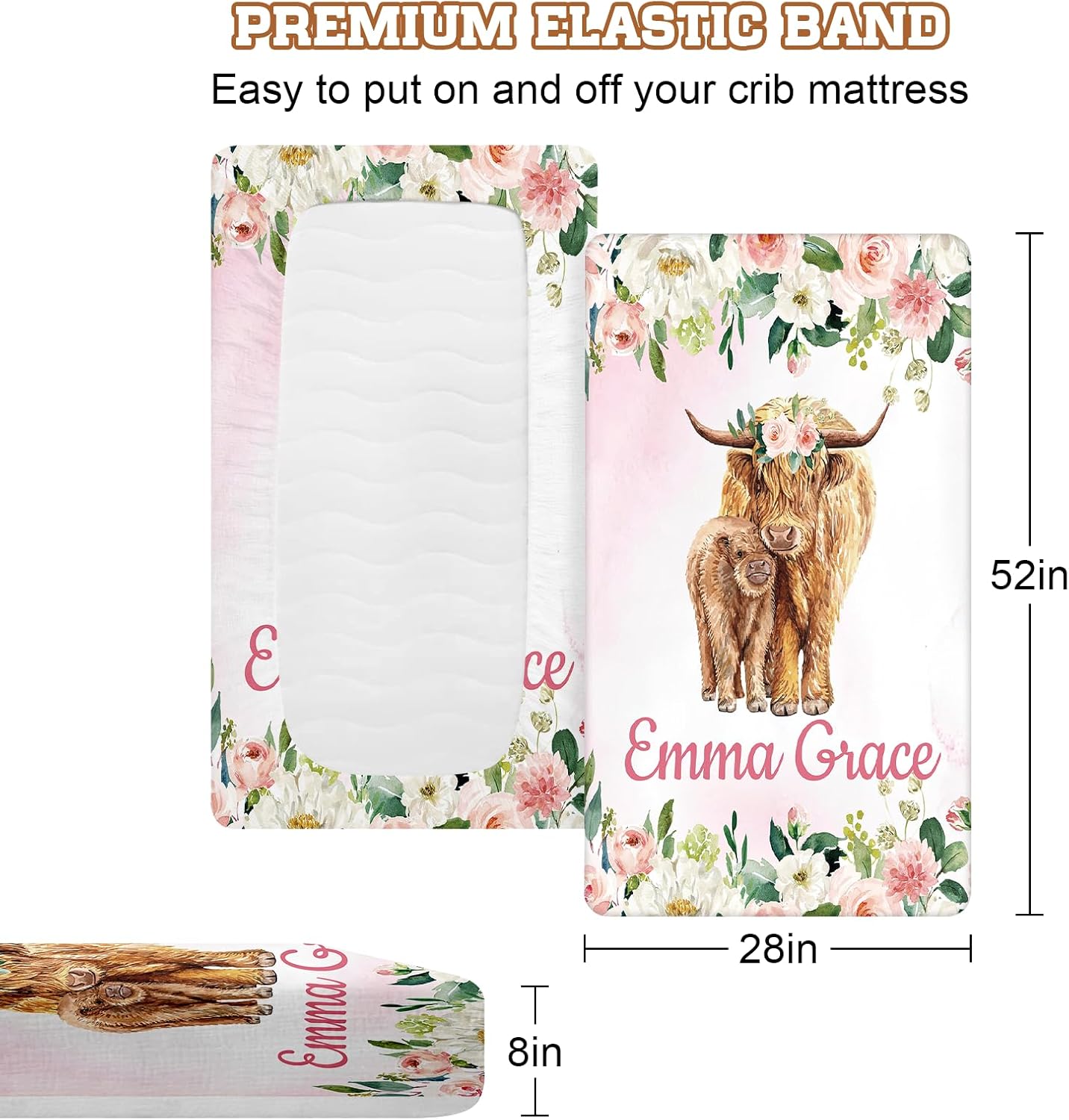 Sábana bajera personalizada para cuna de 2 piezas con nombre, sábanas de colchón para cuna para bebés, niños y niñas, mini cuarto de bebé, sábana de