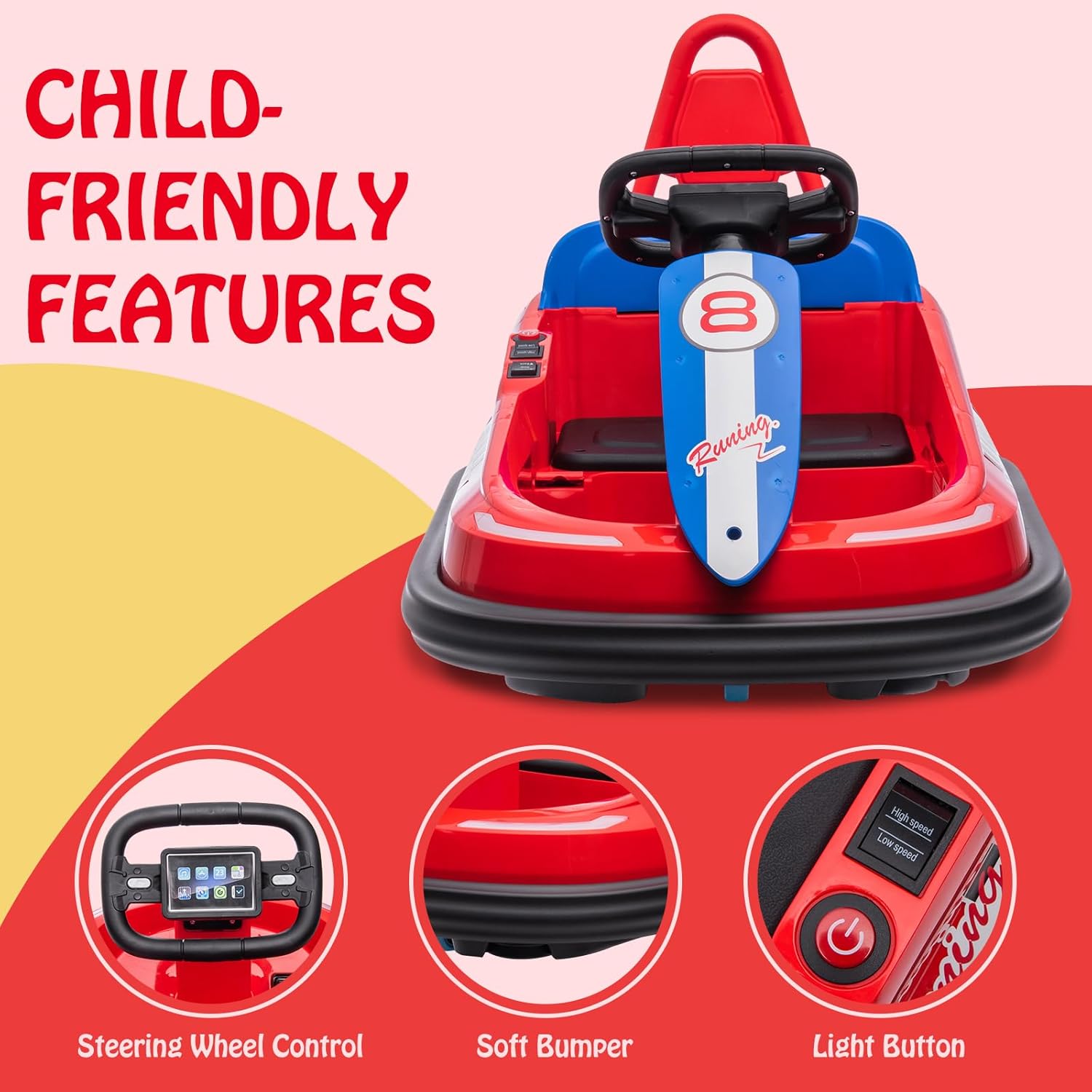 GAOMON – Coche de parachoques para niños pequeños, juguete eléctrico de 6 V para niños de 1.5 a 6 años, con volante, giro de 360 grados, 2