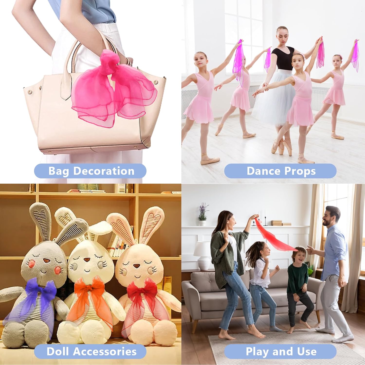 Bufandas de malabares para niños, 24 piezas de bufandas de baile para clases de música, bufandas de ritmo, seda de juego para movimiento de niños (8