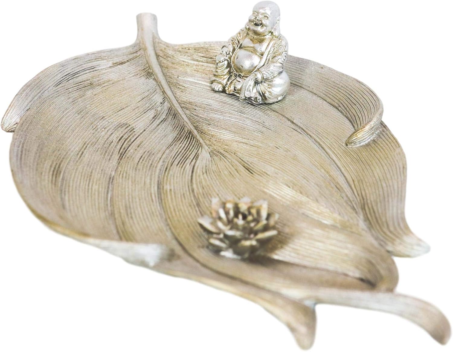 Ebros Gift Buddhism Hotei Laughing Buddha sentado en Bodhi hoja de árbol con flor de loto incienso soporte quemador figura Zen Feng Shui hogar