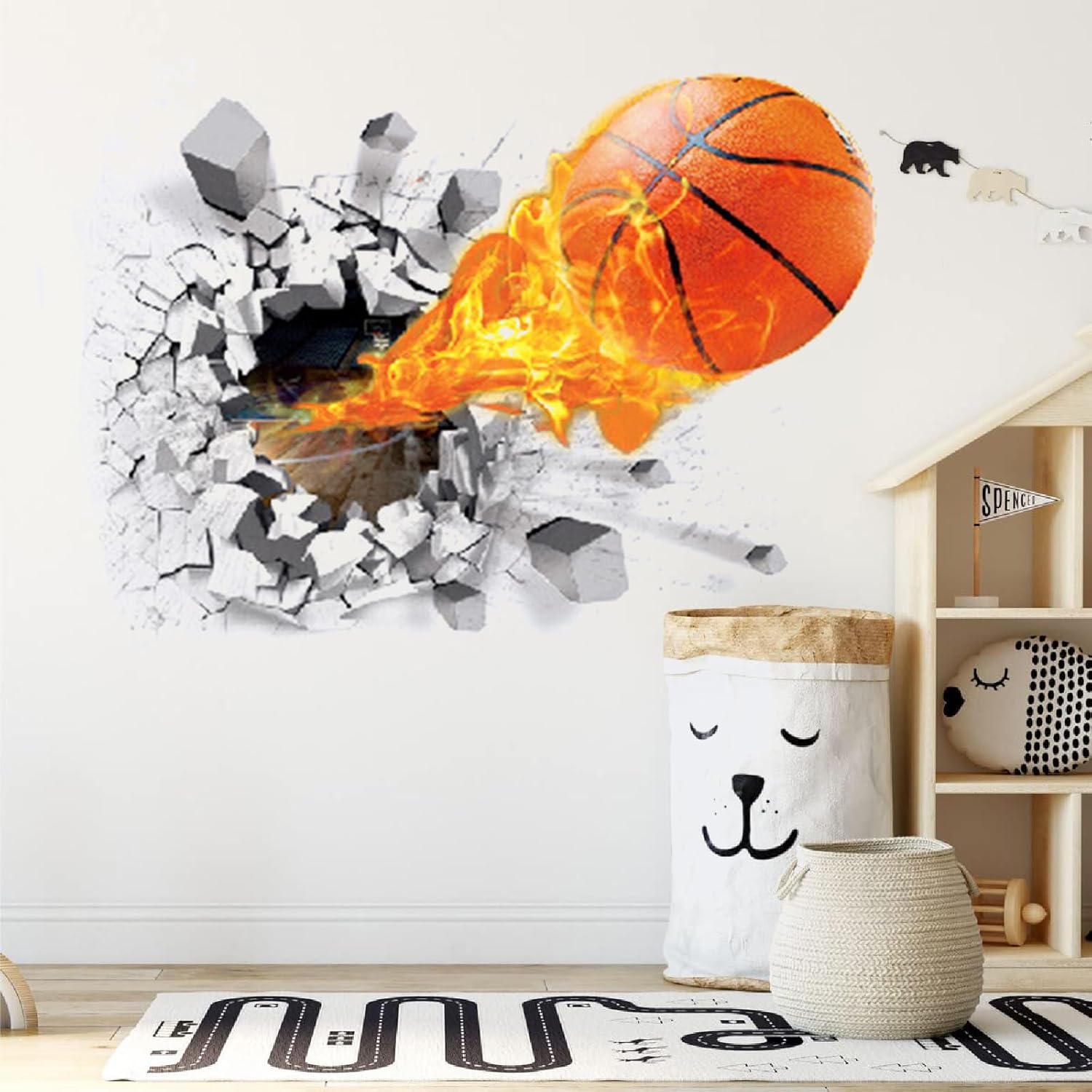 HINIHAO Adhesivo decorativo 3D autoadhesivo extraíble para pared (baloncesto 3D)