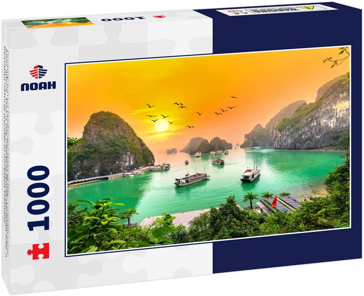 Noah Jigsaw Puzzle Dreamy Sunset Landscape Halong Bay, Vietnam Vista desde adove. Este es el Patrimonio Mundial de la UNESCO, una hermosa maravilla