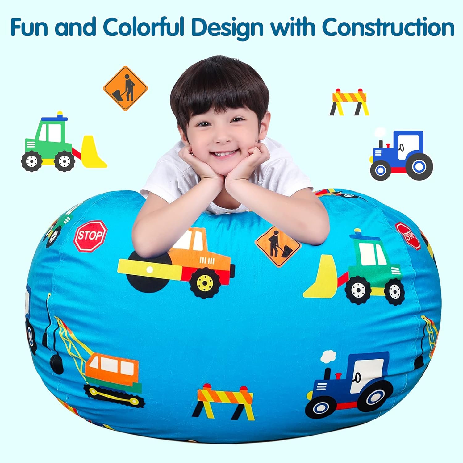 Lukeight Funda para silla puf de almacenamiento de animales de peluche para niños, funda para silla puf con cremallera para organizar habitaciones
