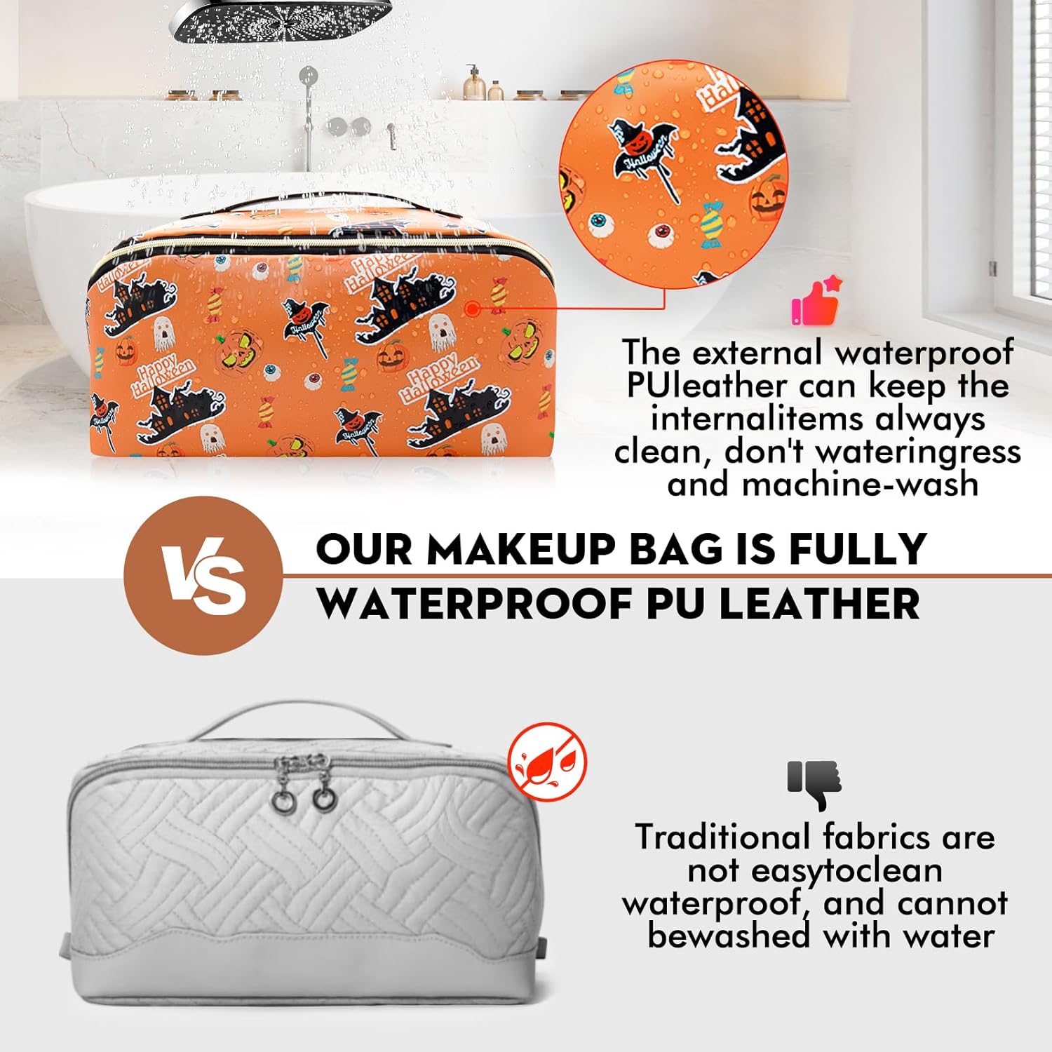Bolsa de maquillaje portátil que se abre plana para un fácil acceso, bolsa de cosméticos impermeable, bolsa de aseo personal, accesorios de viaje