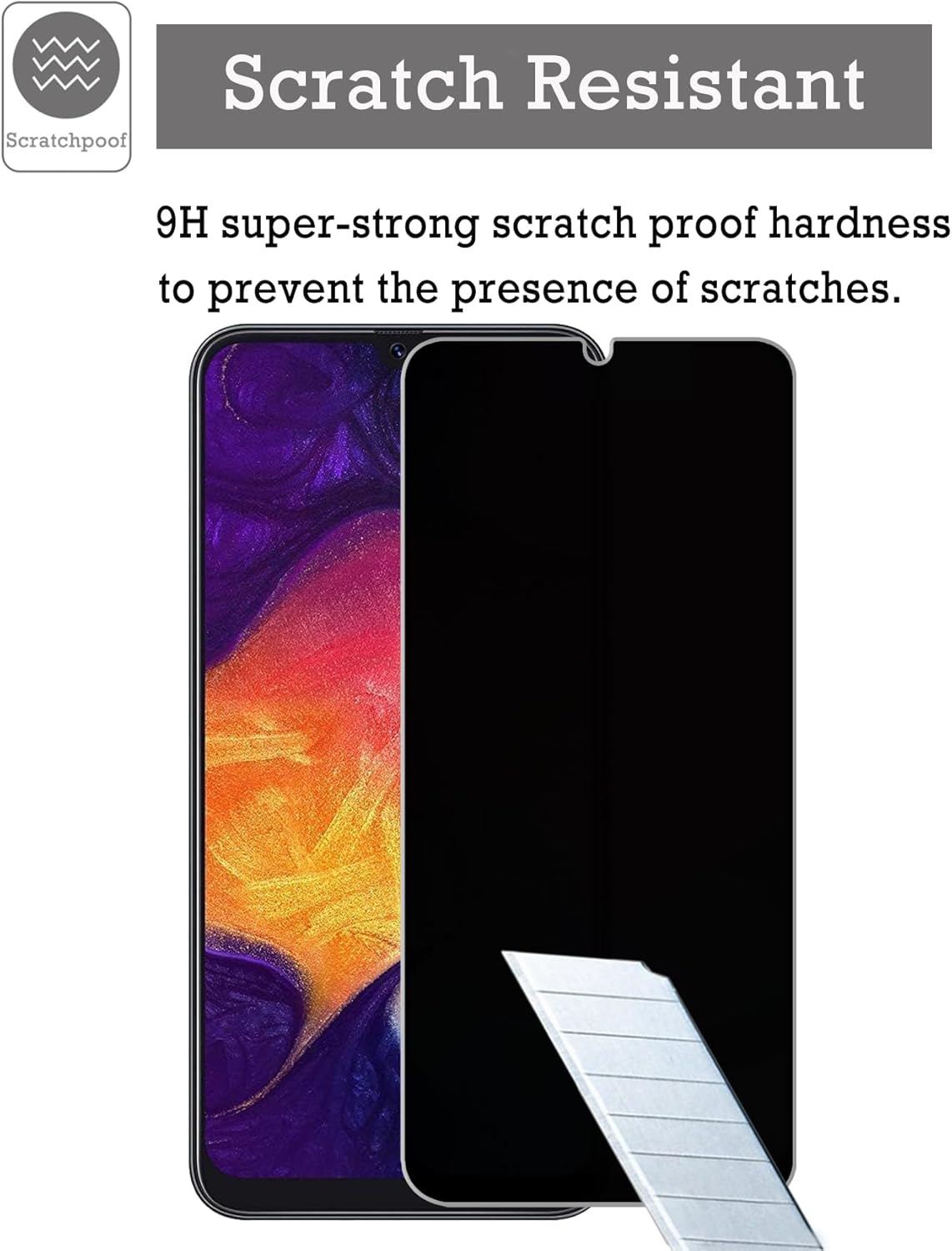 Paquete de 2 protectores de pantalla de privacidad de vidrio templado antiespía de dureza 9H para Samsung Galaxy A50A50SA30A30SM30SA20