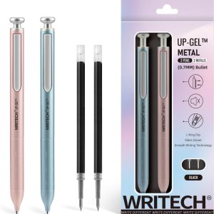 WRITECH Bolígrafos de gel de punta fina barril de metal premium retráctil de 0.028 in, bolígrafo de tinta negra, 2 unidades con 2 recargas, sin WRITECH Bolígrafos de gel de punta fina barril de metal premium retráctil de 0.028 in, bolígrafo de tinta negra, 2 unidades con 2 recargas, sin