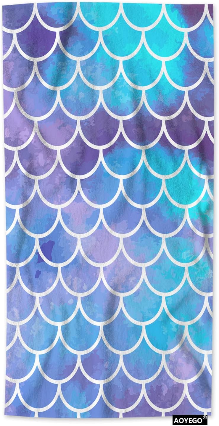 AOYEGO Toallas de baño de sirena azul aguamarina, estilo retro, con escamas de peces marinos, sirena, lentejuelas, toallas de mano para cocina,