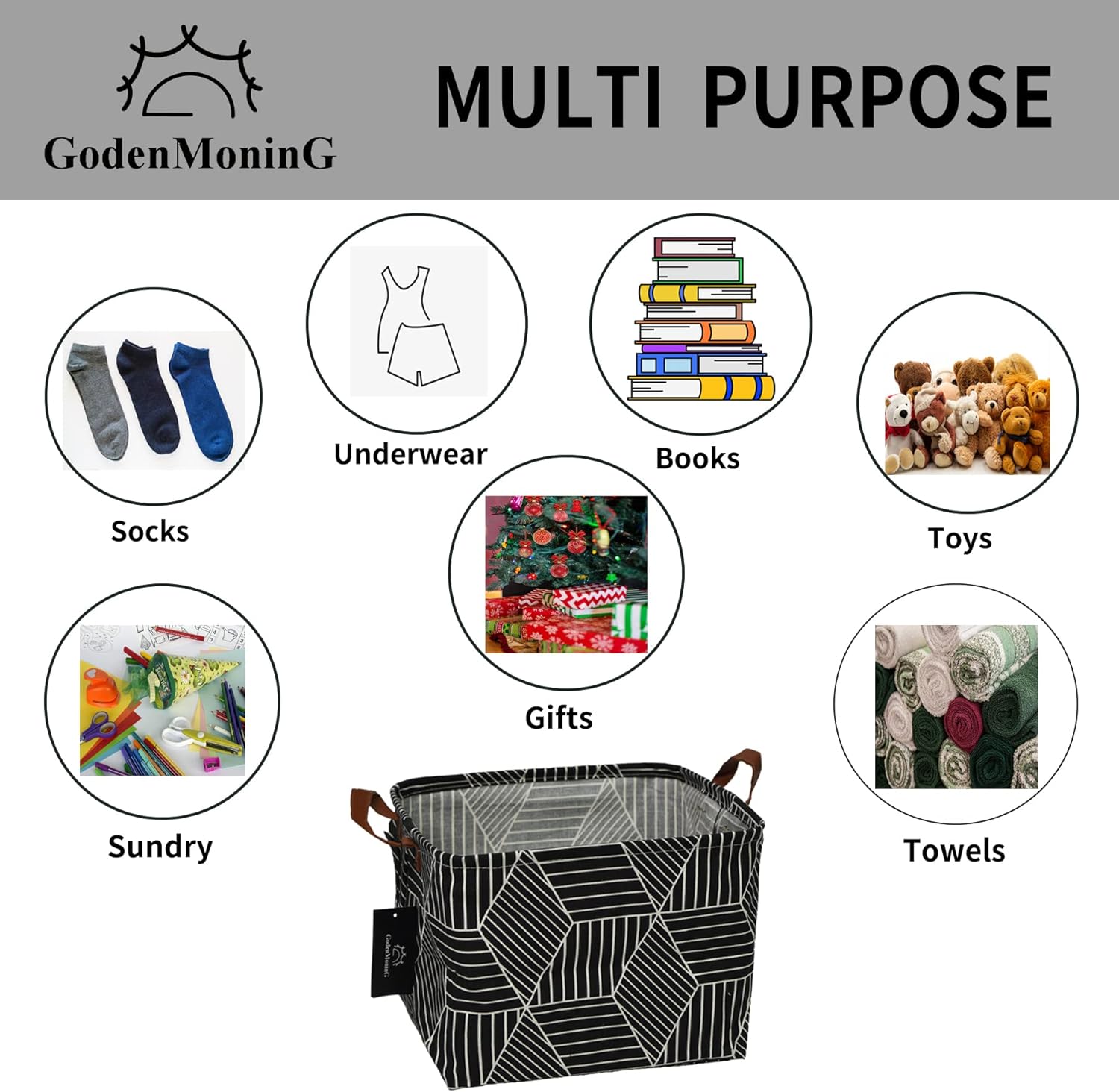 GodenMoninG Cesta de almacenamiento rectangular de lona impermeable de 25 litros con asas, organizador de juguetes plegable, cestas para estantes de