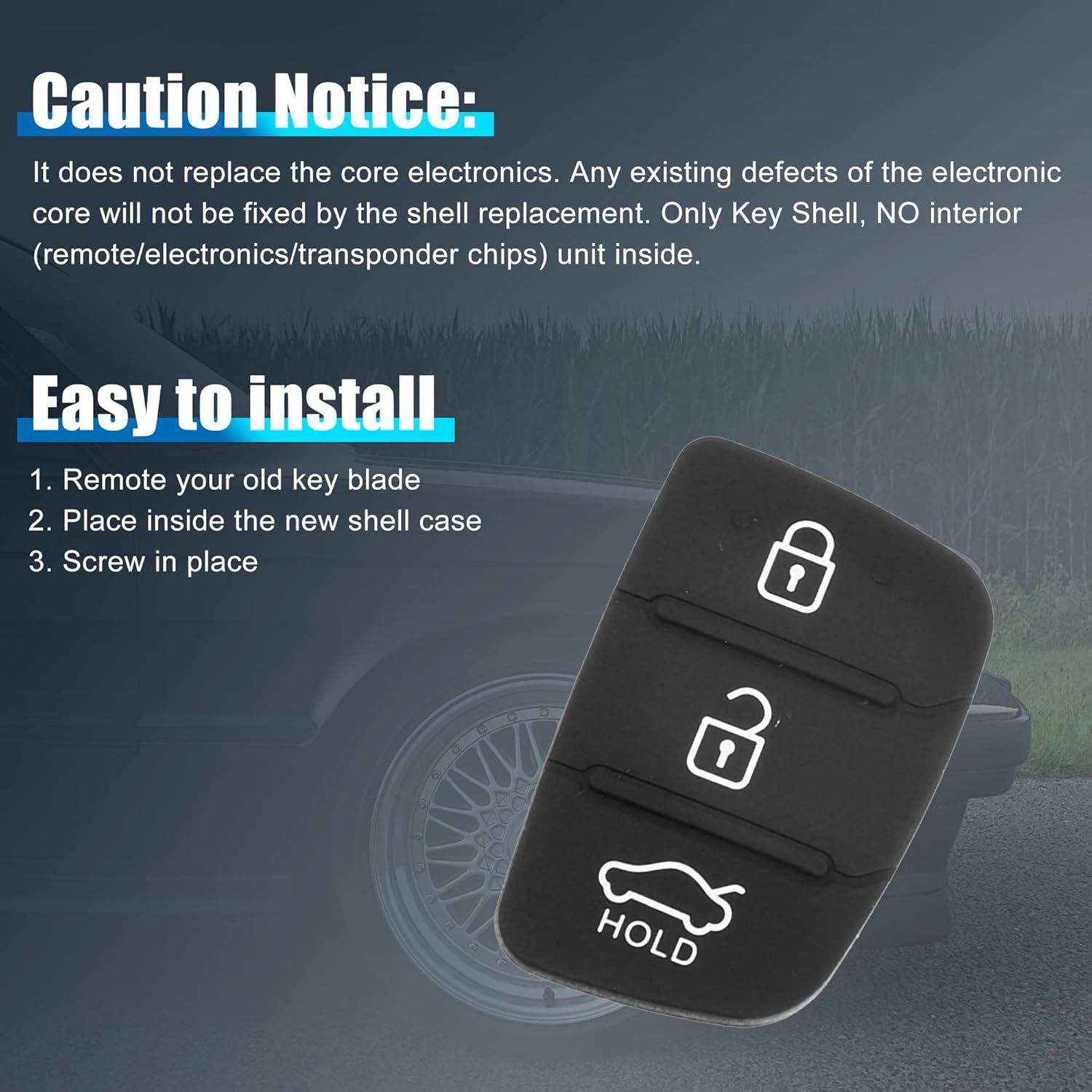 X AUTOHAUX Funda de goma para mando a distancia de automóvil de 3 botones para Hyundai