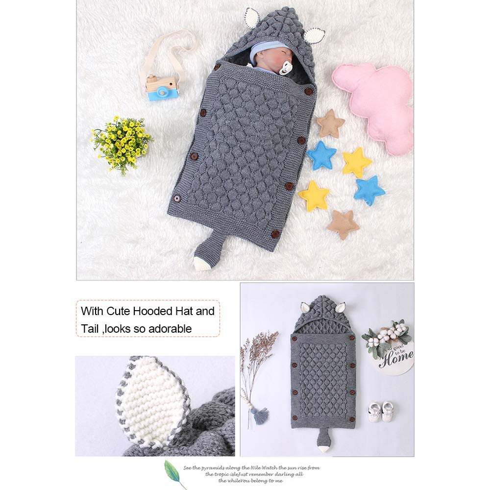 Manta para bebé recién nacido, saco de dormir para bebé, manta de punto de ganchillo suave y cálida para bebés pequeños (gris)