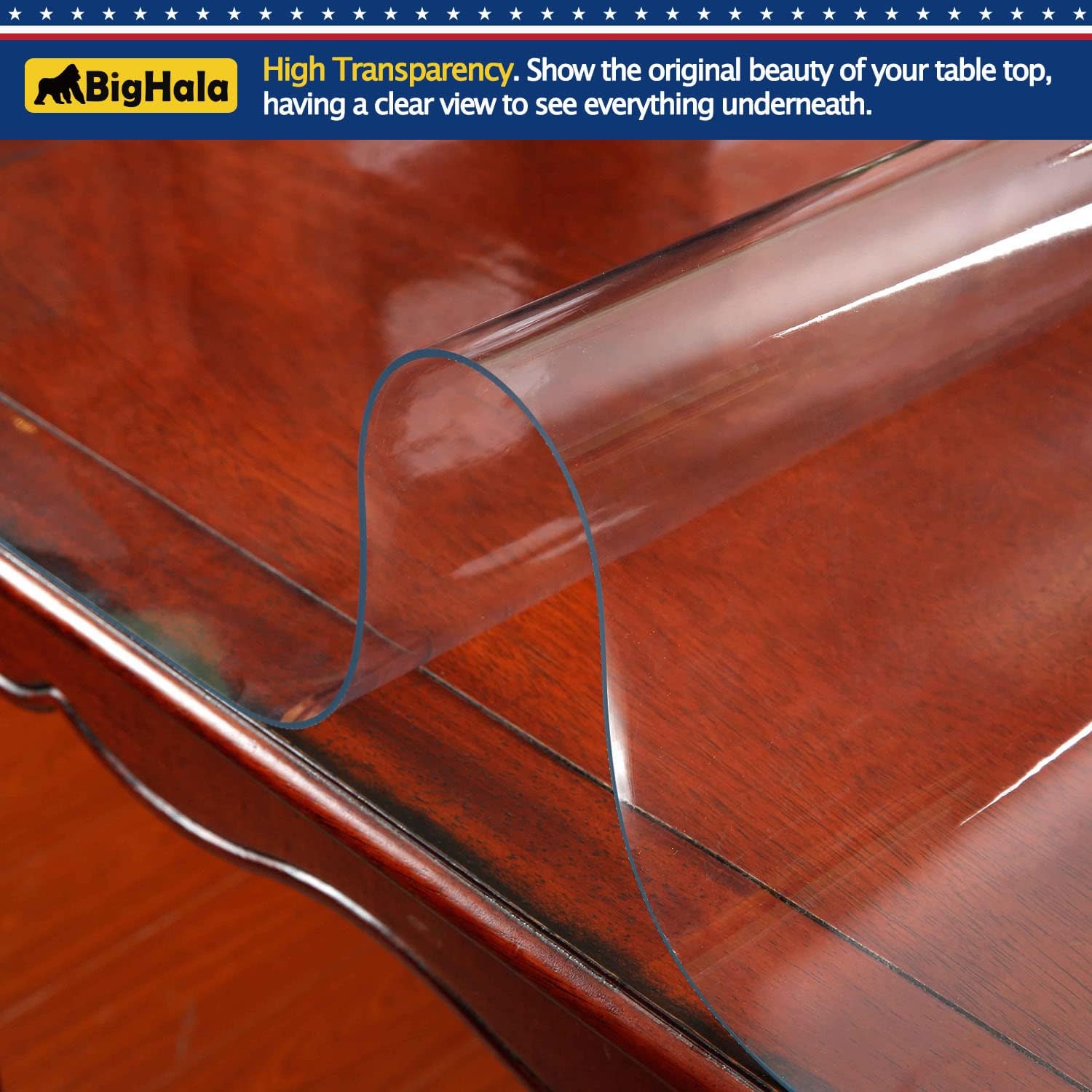 BigHala Protector de mesa de madera para muebles, manteles de plástico transparente lavable, funda protectora para escritorio, vinilo de PVC,