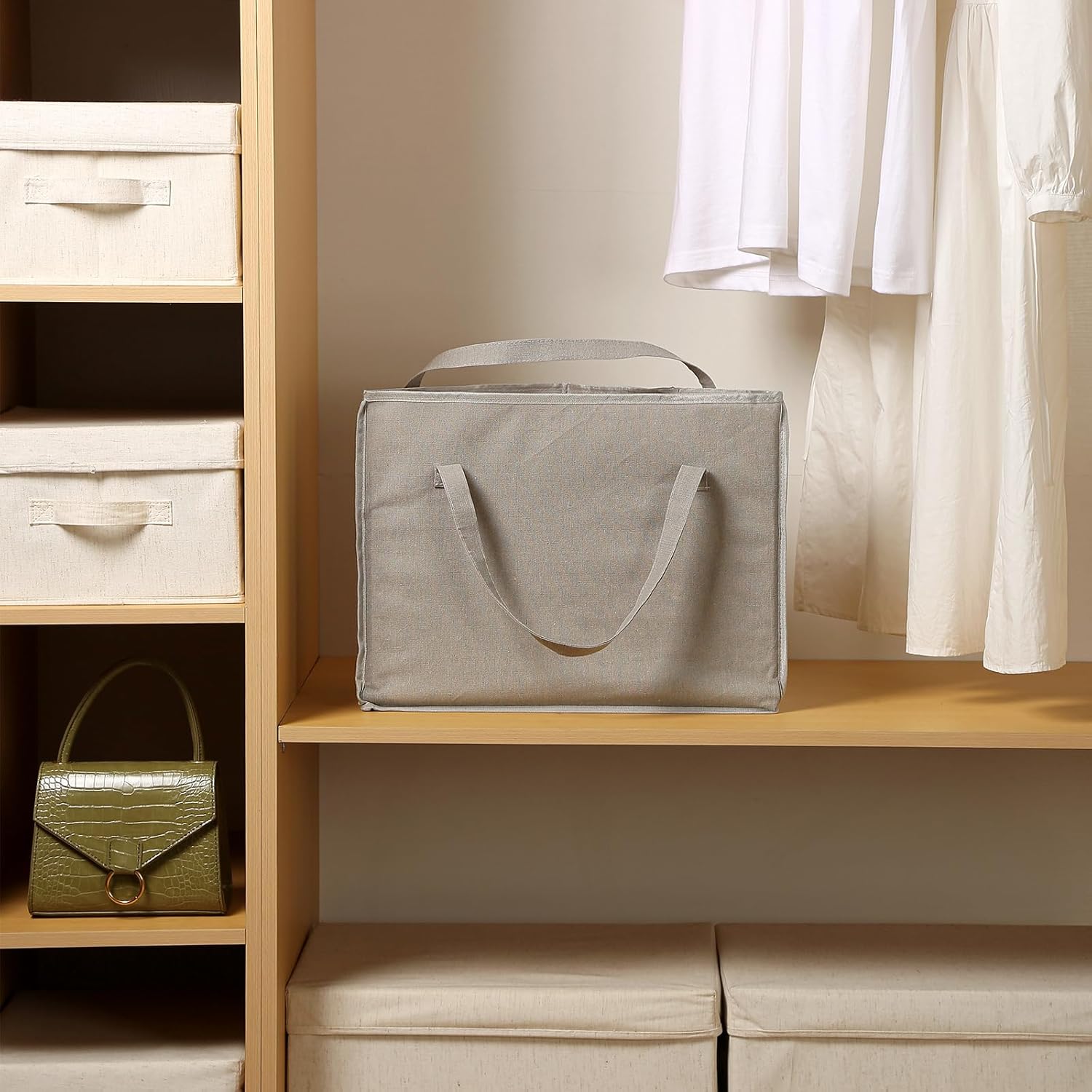 Juego de 2 soportes triangulares de almacenamiento para bolsas con asas para ahorrar espacio, organizadores para almacenamiento ordenado y