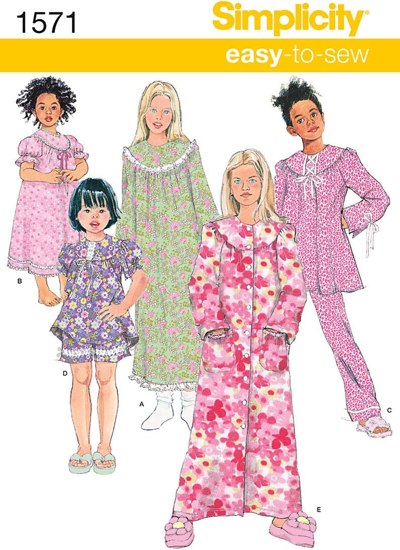 Simplicity 1571 Patrones de costura para niña, pantalones y camisones, tallas 3-6