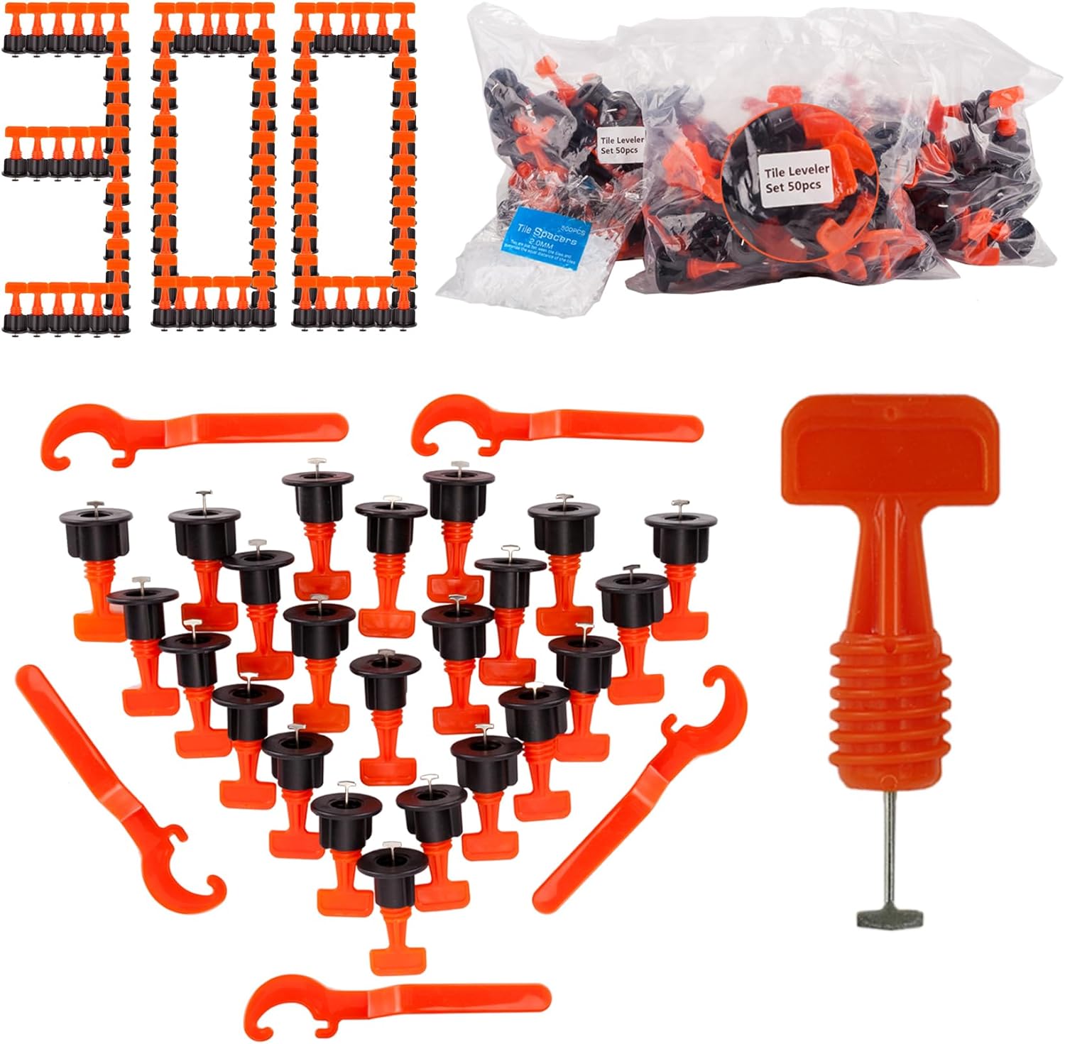 TR TOOLROCK Kit de sistema de nivelación de azulejos de 116 pulgadas, 300 espaciadores niveladores de azulejos, 2000 espaciadores de azulejos de 112