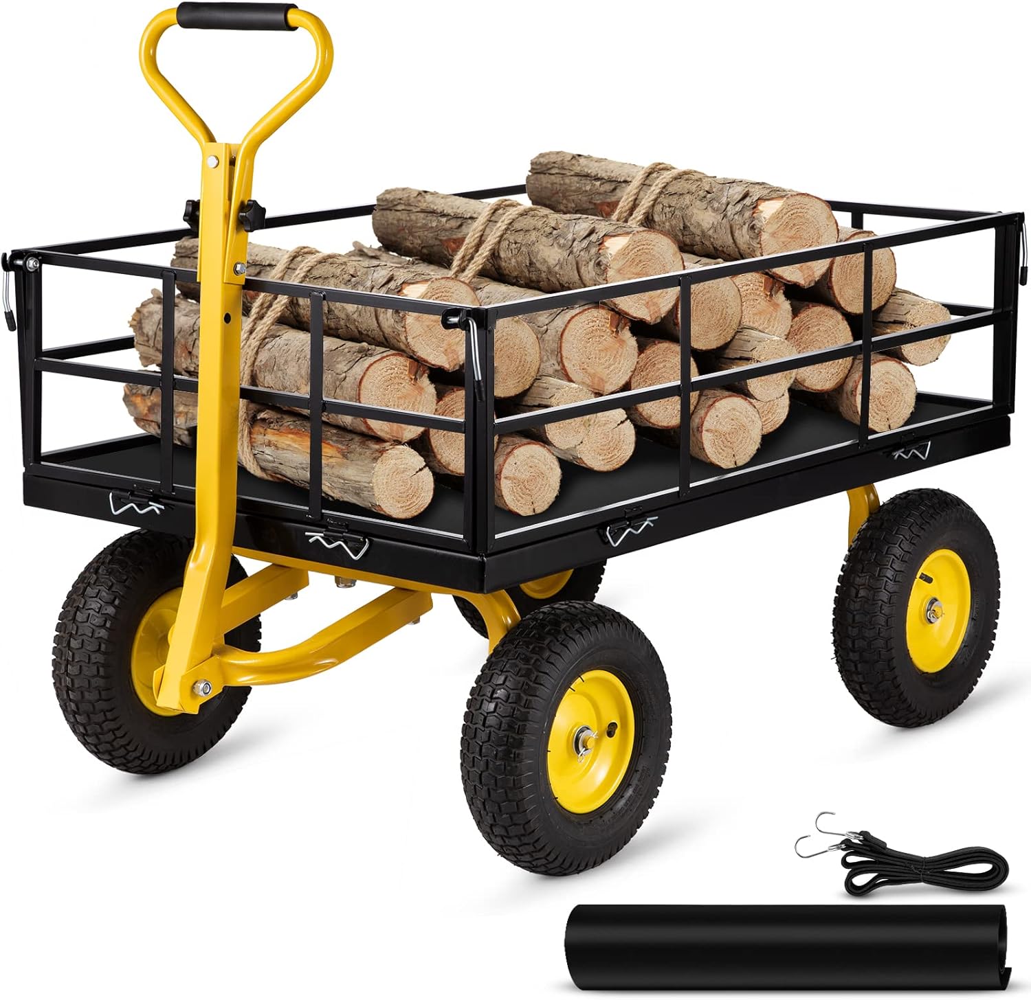VEVOR Carrito de jardín de acero, resistente capacidad de 1200 libras, con lados de malla extraíbles para convertir en plataforma plana, carro de